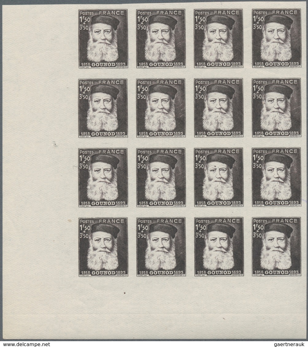 Frankreich: 1944, 50 Years Death Of Composer Charles Gounod 1.50+3.50fr. IMPERFORATED Block Of 16 Fr - Ungebraucht