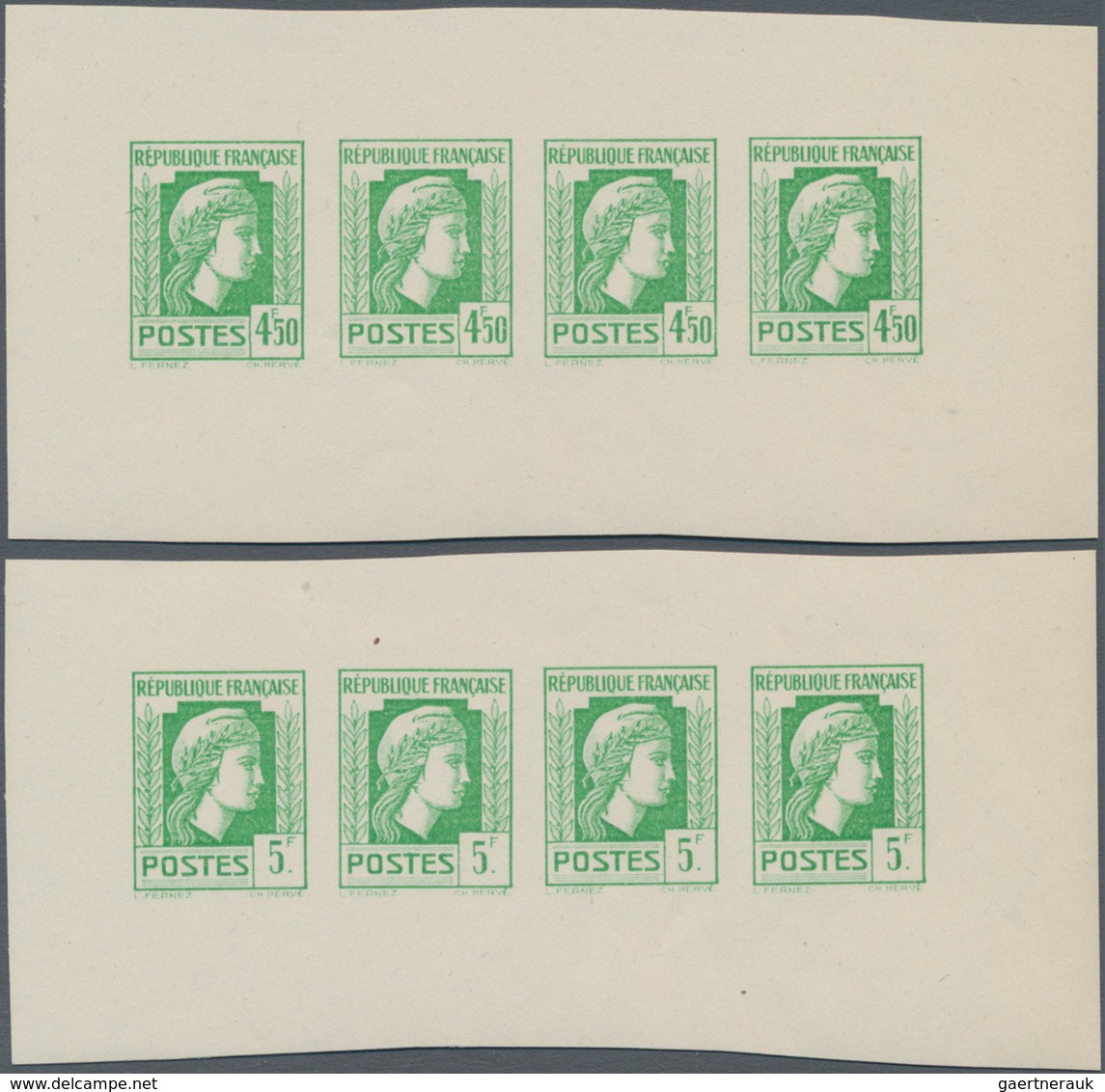 Frankreich: 1944, Definitives "Marianne", Not Issued, Group Of Ten Imperforated Panes Of Four Stamps - Ungebraucht