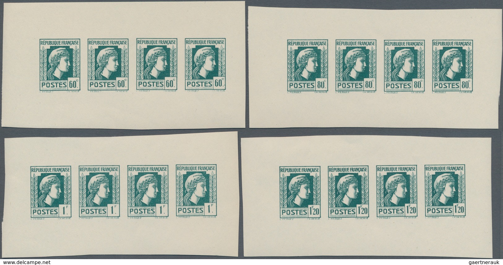 Frankreich: 1944, Definitives "Marianne", Not Issued, Group Of Ten Imperforated Panes Of Four Stamps - Ungebraucht