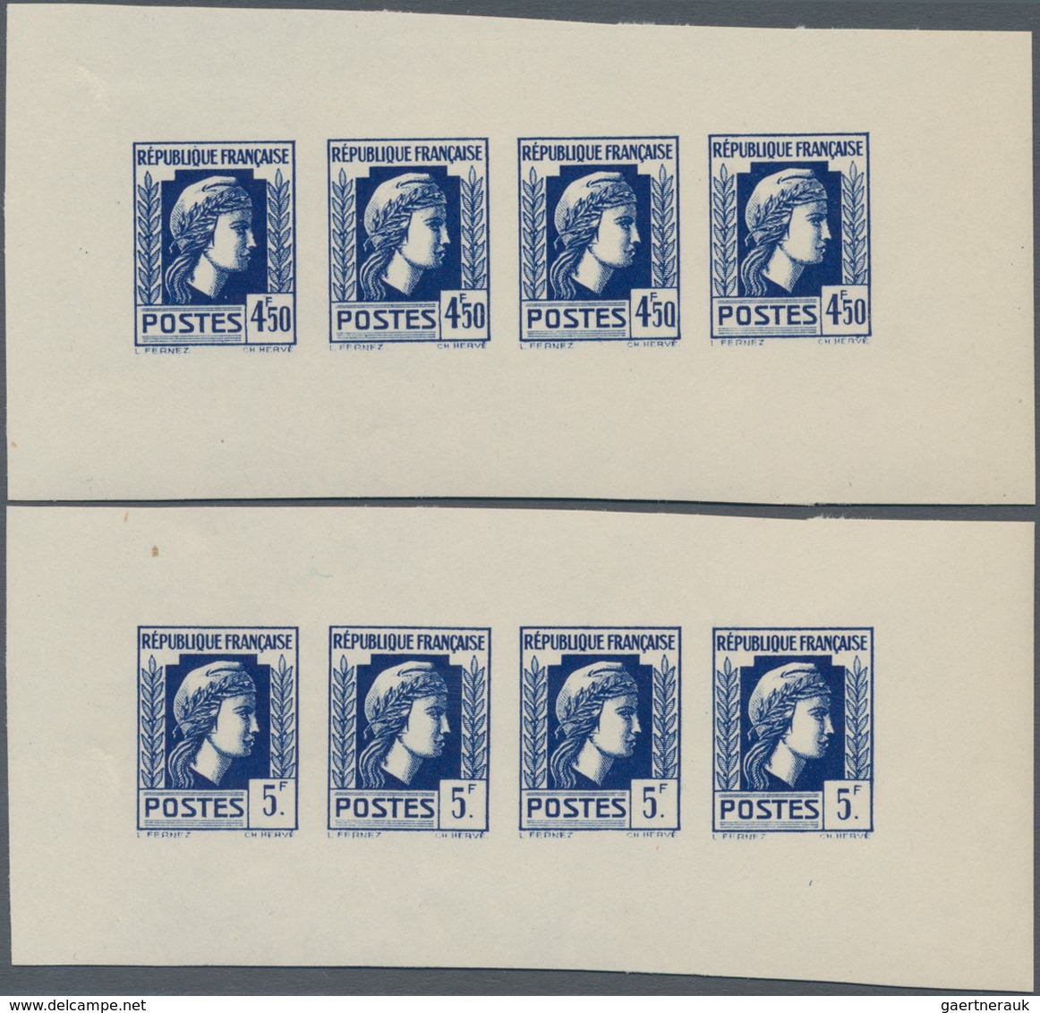 Frankreich: 1944, Definitives "Marianne", Not Issued, Group Of Ten Imperforated Panes Of Four Stamps - Ungebraucht