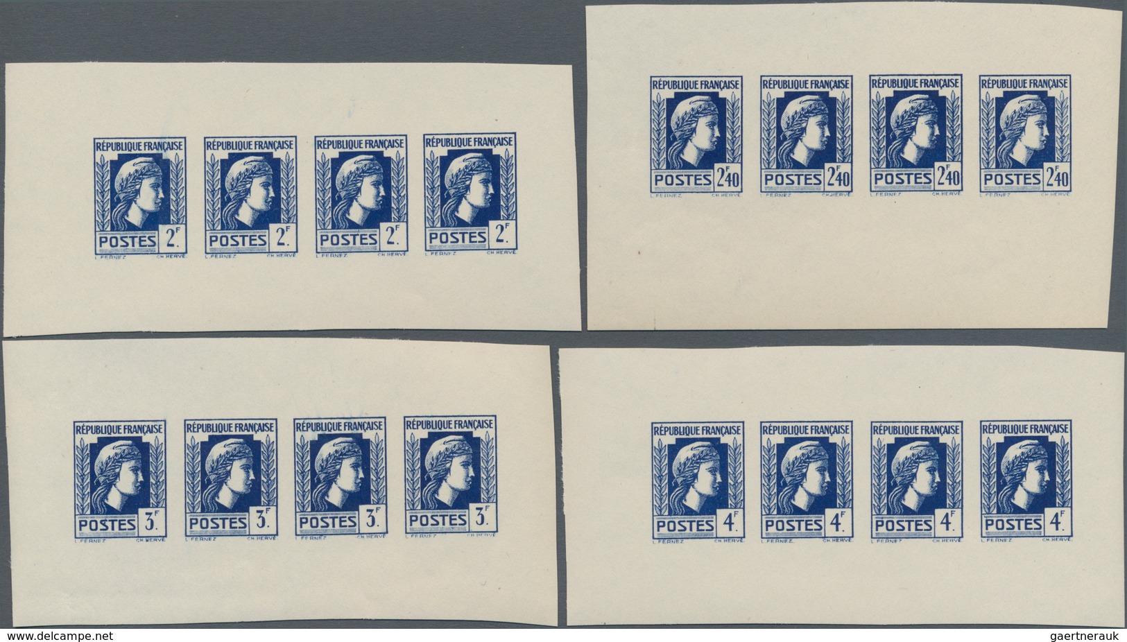 Frankreich: 1944, Definitives "Marianne", Not Issued, Group Of Ten Imperforated Panes Of Four Stamps - Ungebraucht