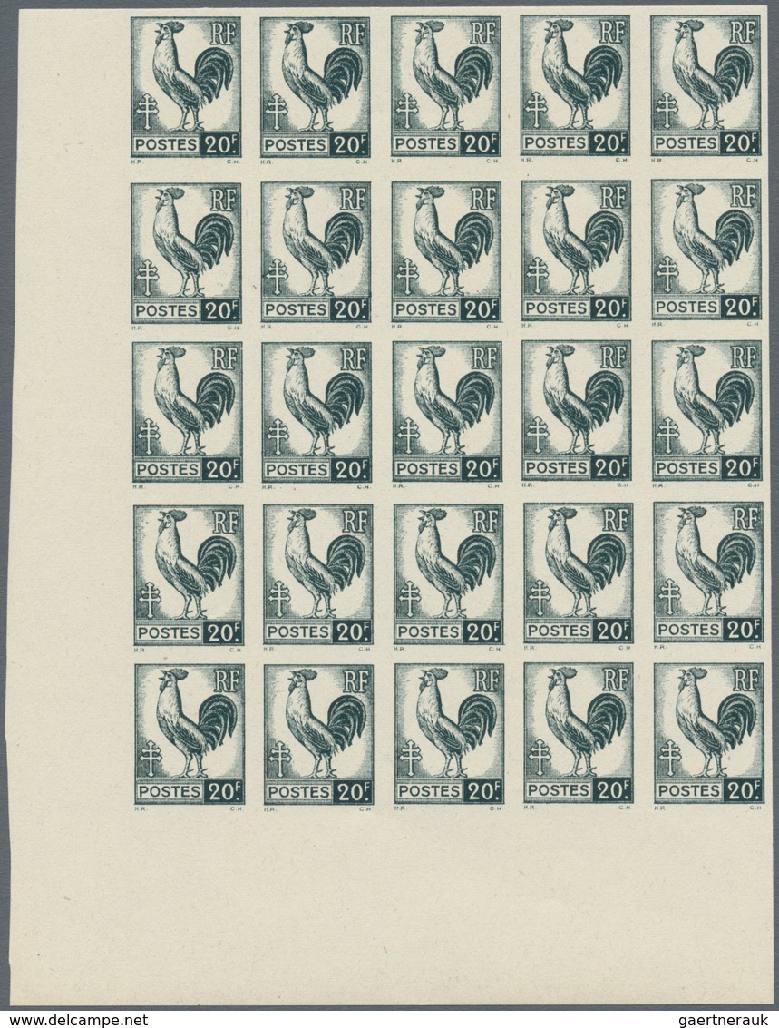 Frankreich: 1944, Definitives, 20fr. Black-green "Coq", Imperforated Marginal Block Of 25 From The L - Ungebraucht