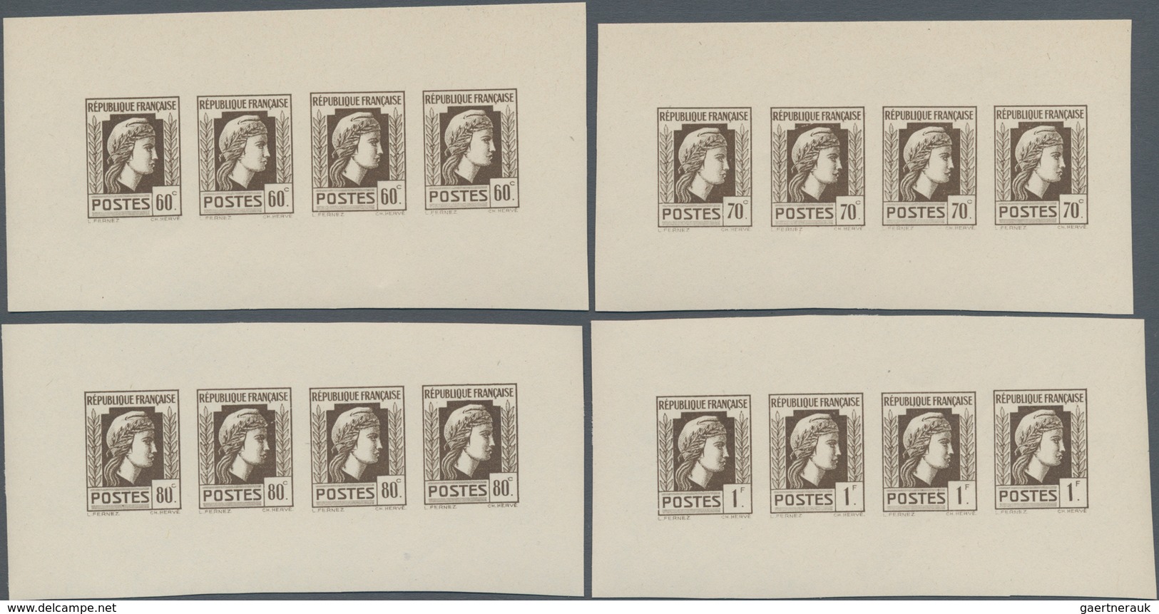 Frankreich: 1944, Definitives "Marianne", Not Issued, Group Of Ten Imperforated Panes Of Four Stamps - Ungebraucht