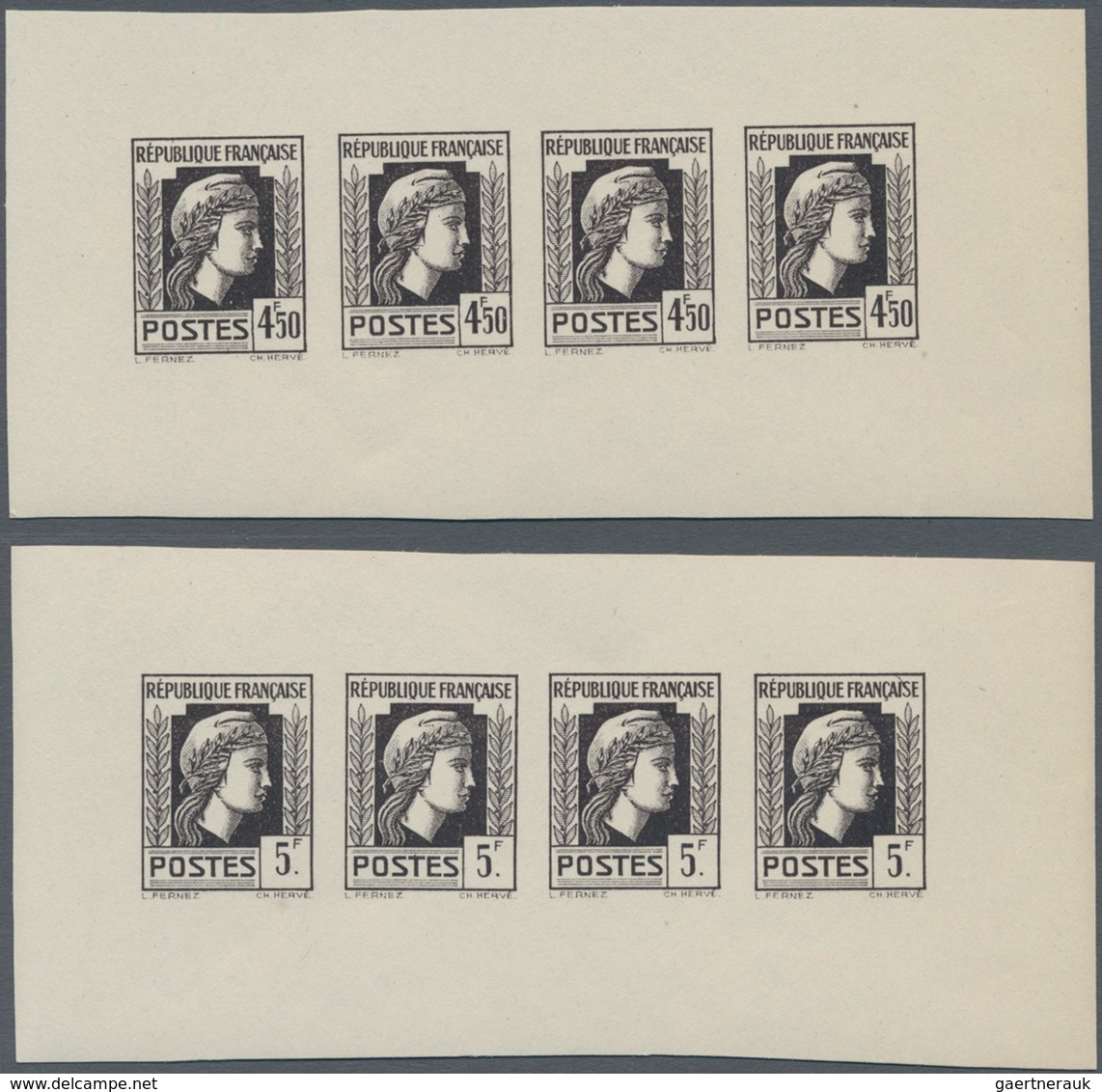 Frankreich: 1944, Definitives "Marianne", Not Issued, Group Of Ten Imperforated Panes Of Four Stamps - Ungebraucht