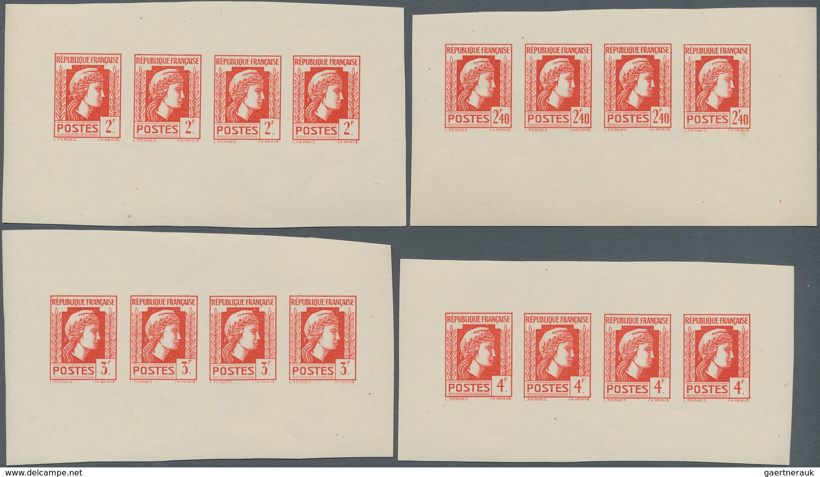 Frankreich: 1944, Definitives "Marianne", Not Issued, Group Of Ten Imperforated Panes Of Four Stamps - Ungebraucht