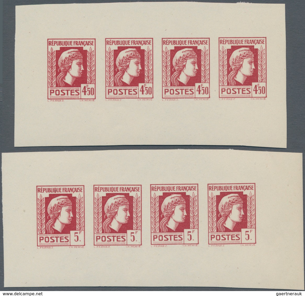 Frankreich: 1944, Definitives "Marianne", Not Issued, Group Of Ten Imperforated Panes Of Four Stamps - Unused Stamps