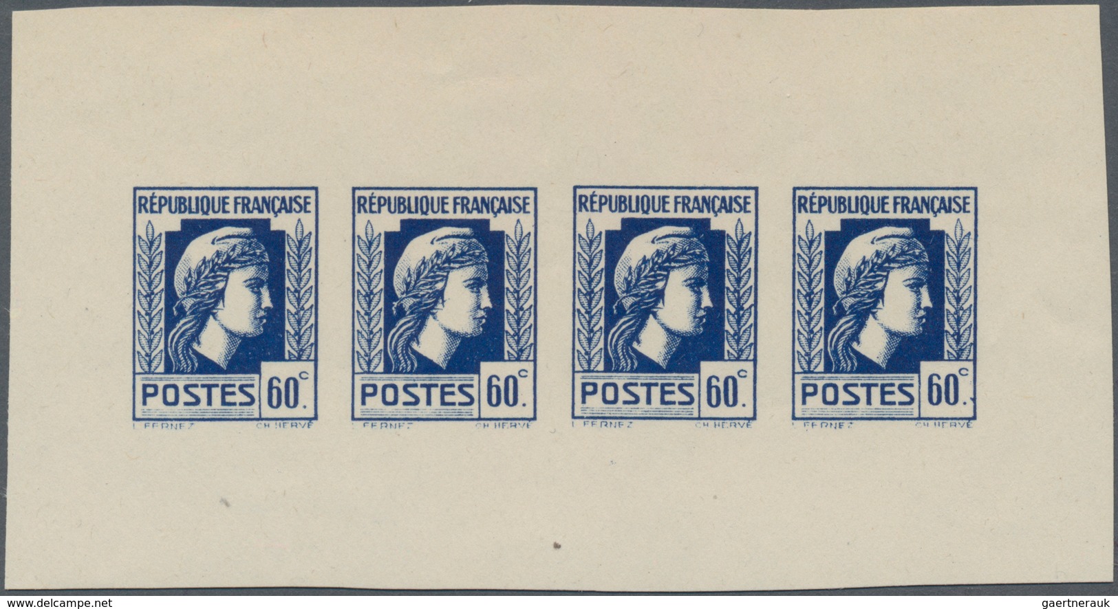 Frankreich: 1944, Definitives "Marianne", Not Issued, 60c., Group Of Five Imperforated Panes Of Four - Ungebraucht