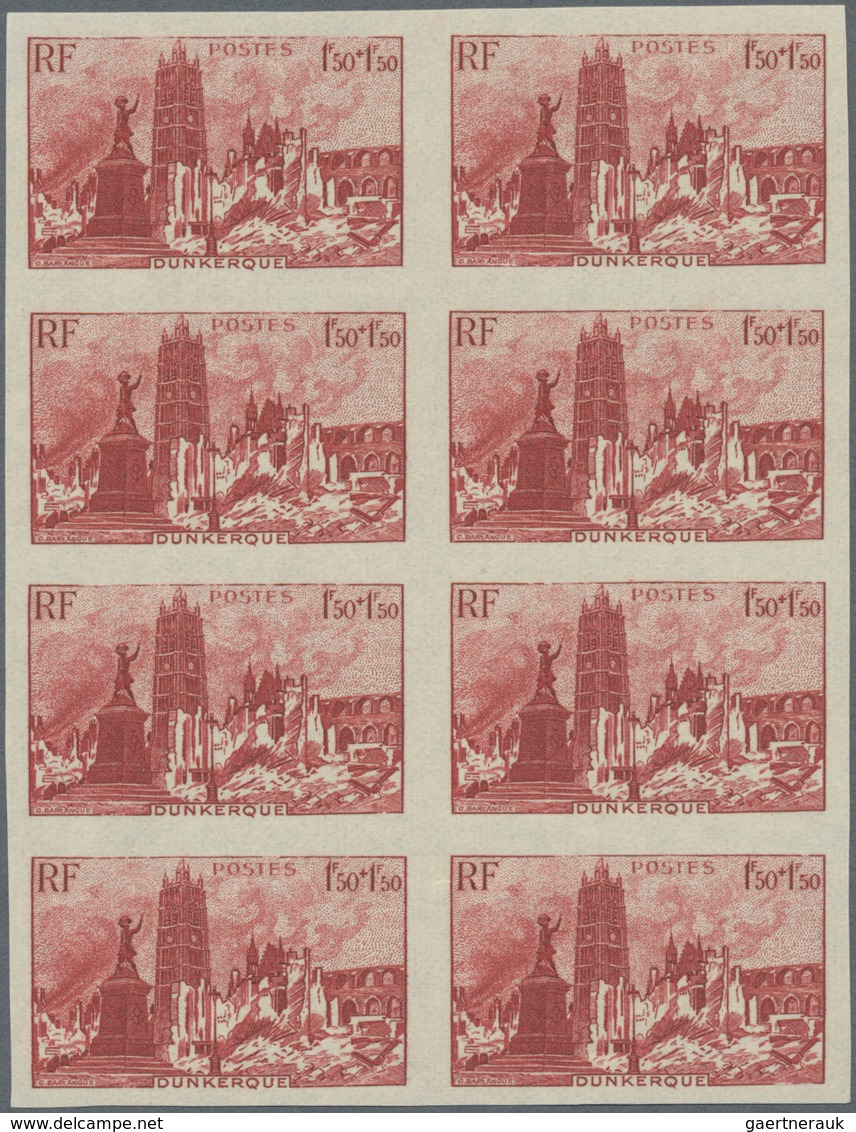 Frankreich: 1945, Reconstruction of destroyed cities complete set of four in IMPERFORATED blocks of