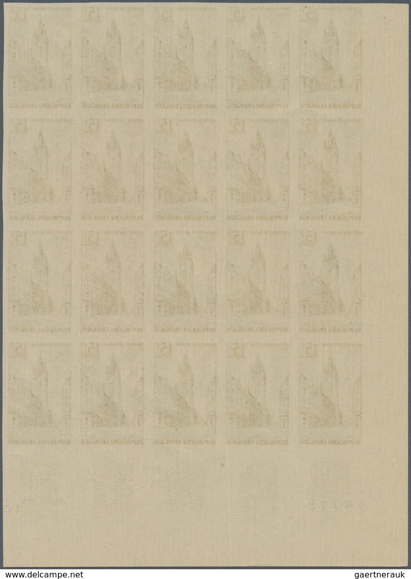 Frankreich: 1956, Campanile Of Douai Church 15fr. IMPERFORATED Block Of 20 From Lower Left Corner, M - Ungebraucht