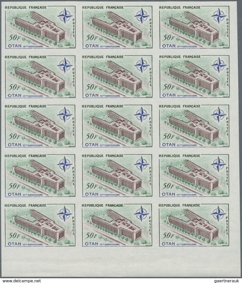 Frankreich: 1959, 10 Years NATO/OTAN 50fr. Showing NATO Building In Paris IMPERFORATED Block Of 15 F - Ungebraucht