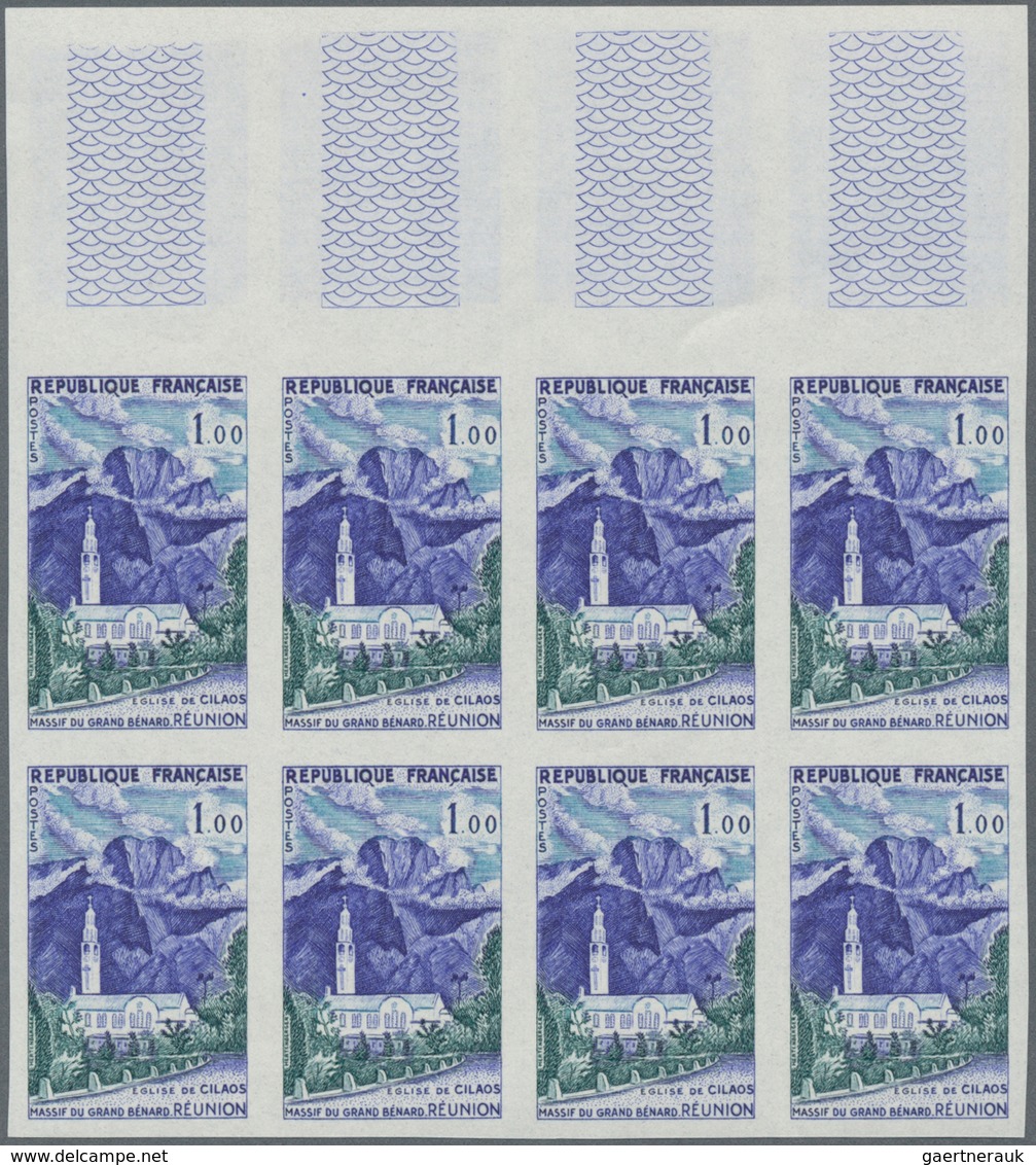 Frankreich: 1960, Definitives 'buildings And Landscapes' Complete Set Of Seven In IMPERFORATED Block - Ungebraucht