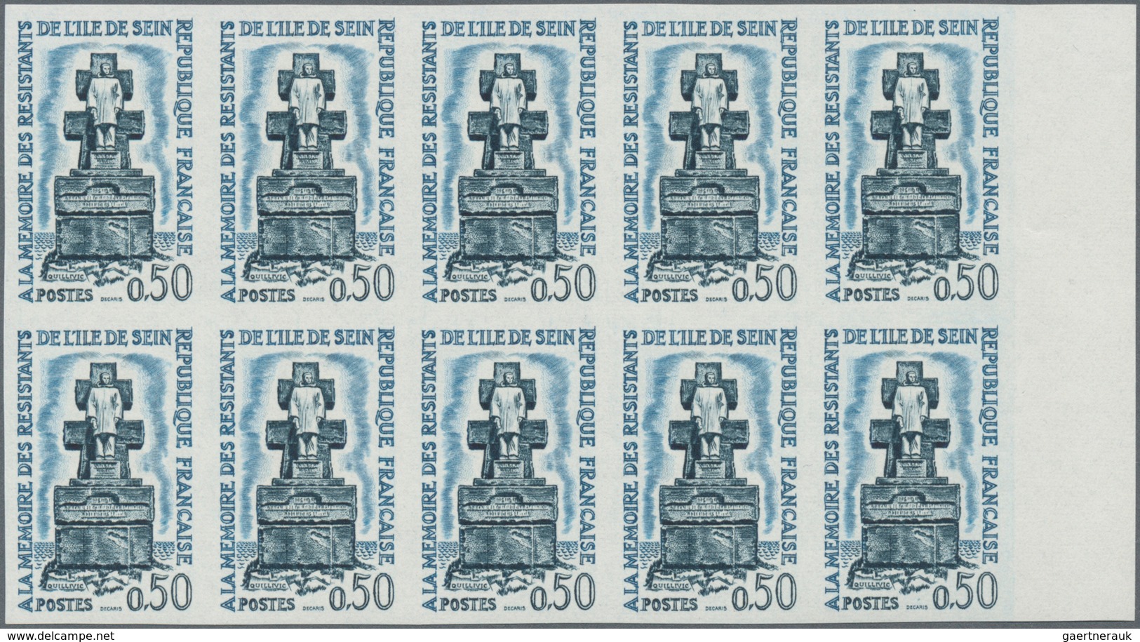 Frankreich: 1962, Resistance Set Of Three In IMPERFORATED Blocks Of Ten From Different Margins, MNH - Ungebraucht