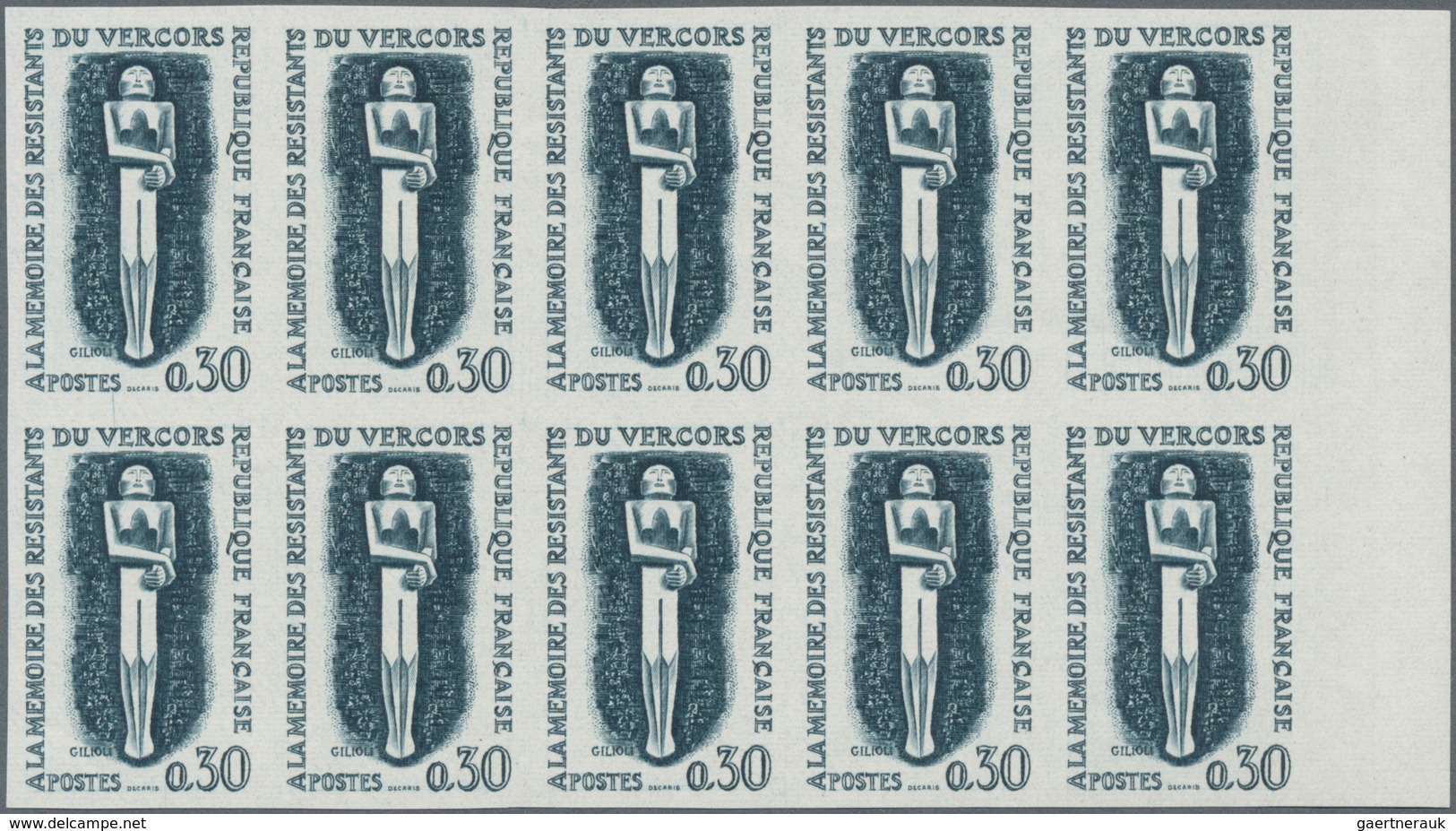 Frankreich: 1962, Resistance Set Of Three In IMPERFORATED Blocks Of Ten From Different Margins, MNH - Ungebraucht