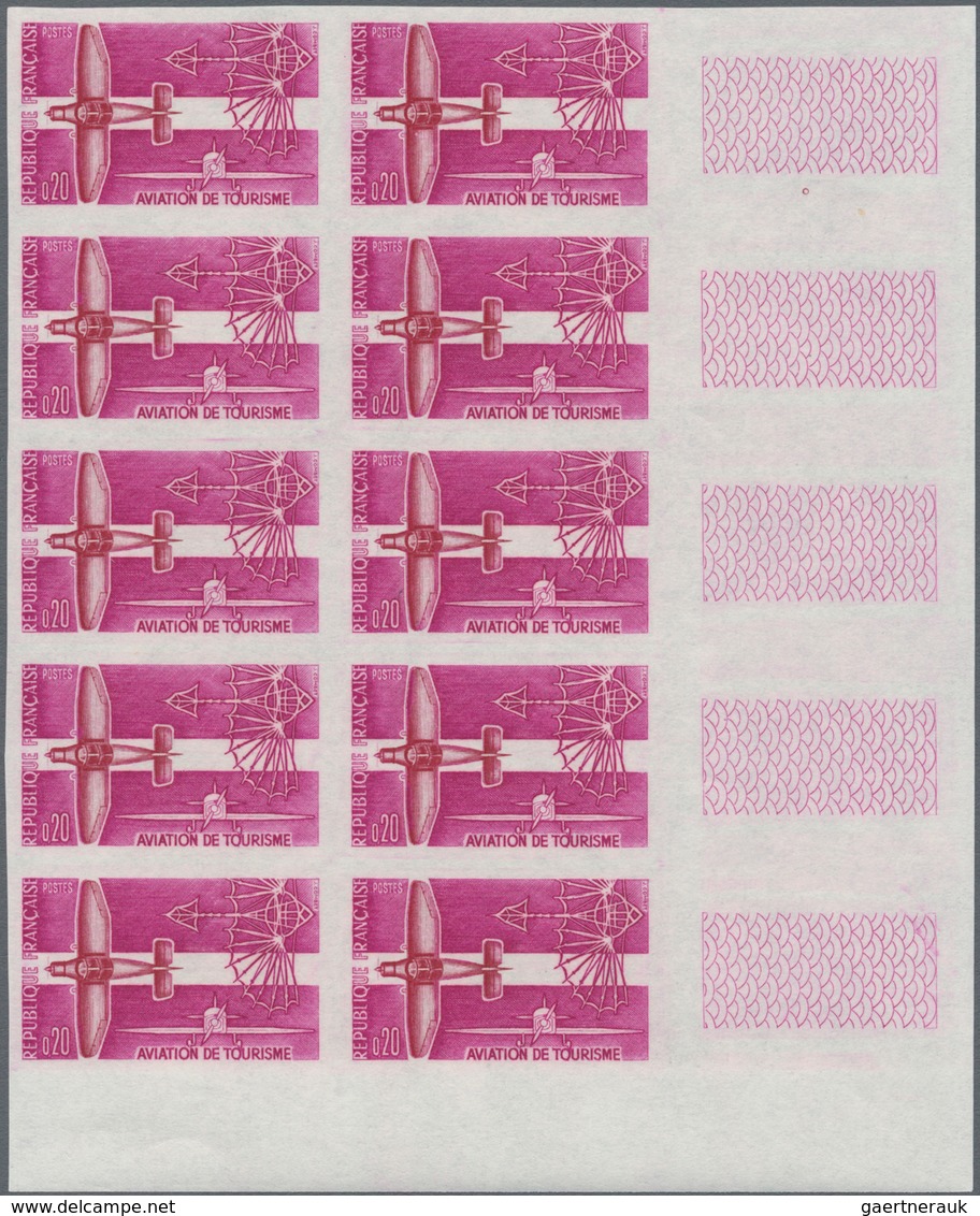 Frankreich: 1962, Sport Aviation Set Of Two (different Old Aircrafts) In IMPERFORATED Blocks Of Ten - Ungebraucht