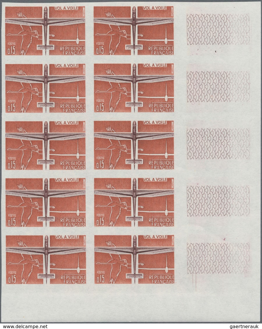 Frankreich: 1962, Sport Aviation Set Of Two (different Old Aircrafts) In IMPERFORATED Blocks Of Ten - Ungebraucht