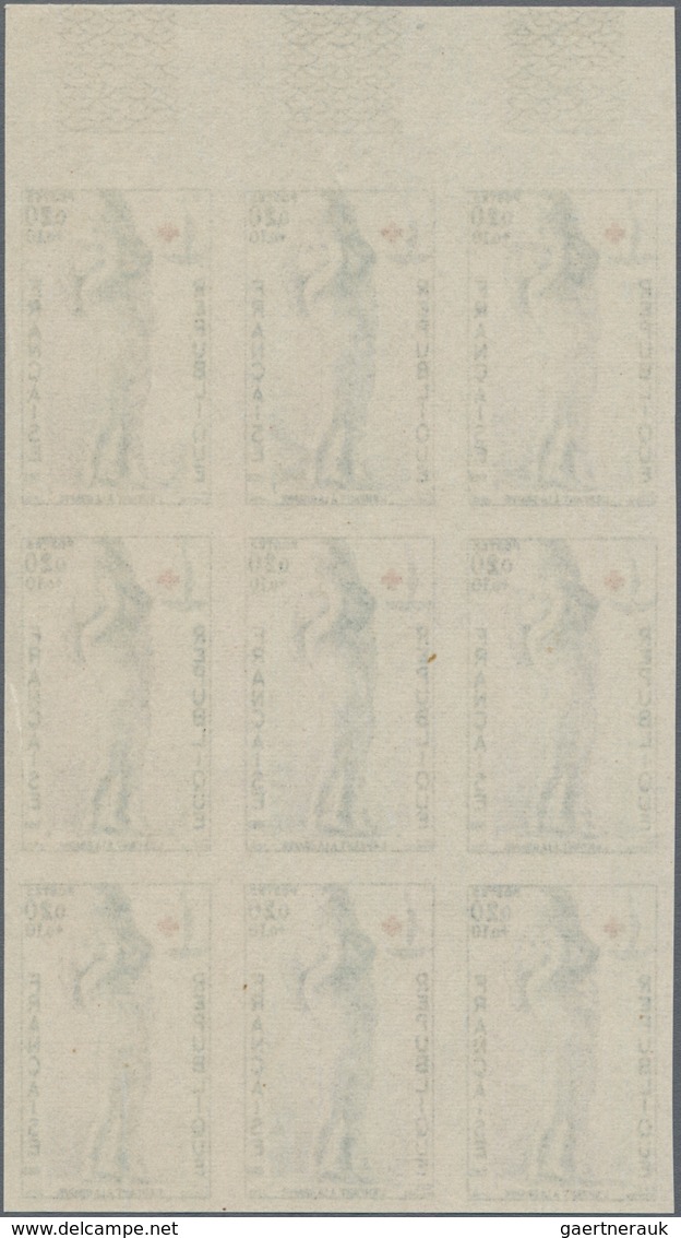 Frankreich: 1963, RED CROSS Set Of Two (sculpture And Painting) In IMPERFORATED Blocks Of Nine From - Ungebraucht