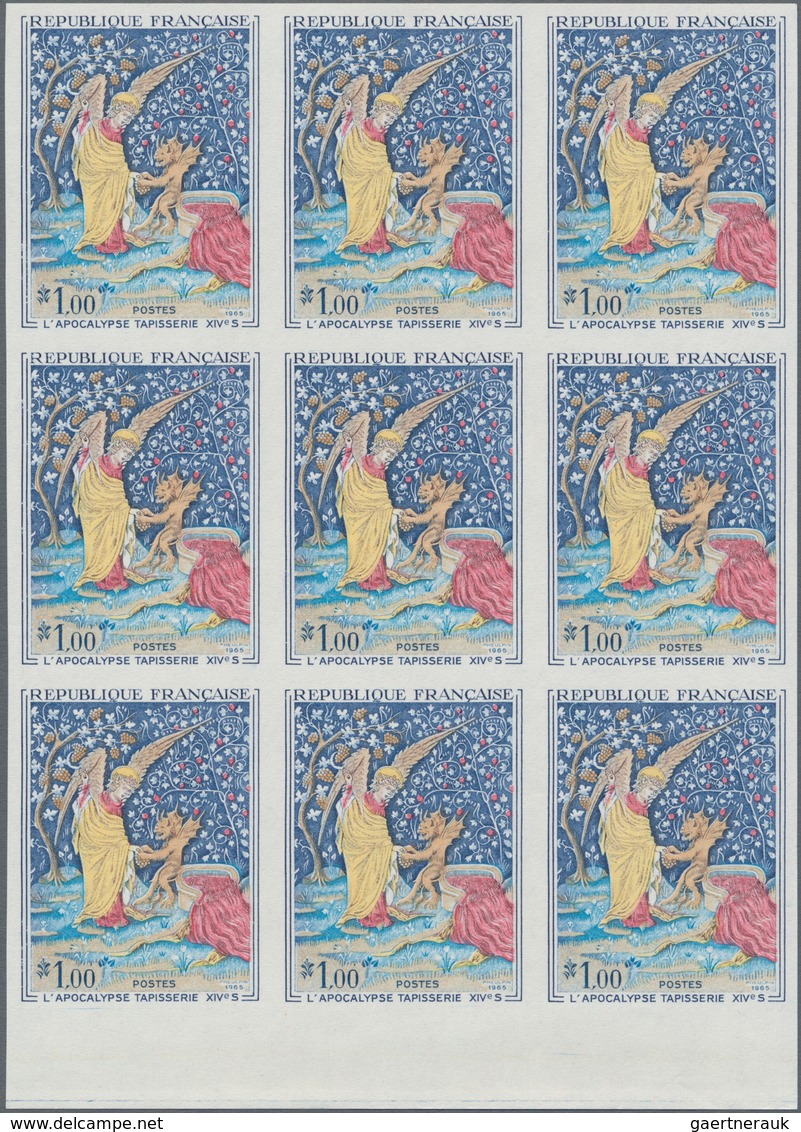 Frankreich: 1965, Tapestry From 14th Centrury 1.00fr. IMPERFORATED Block Of Nine From Lower Margin, - Ungebraucht