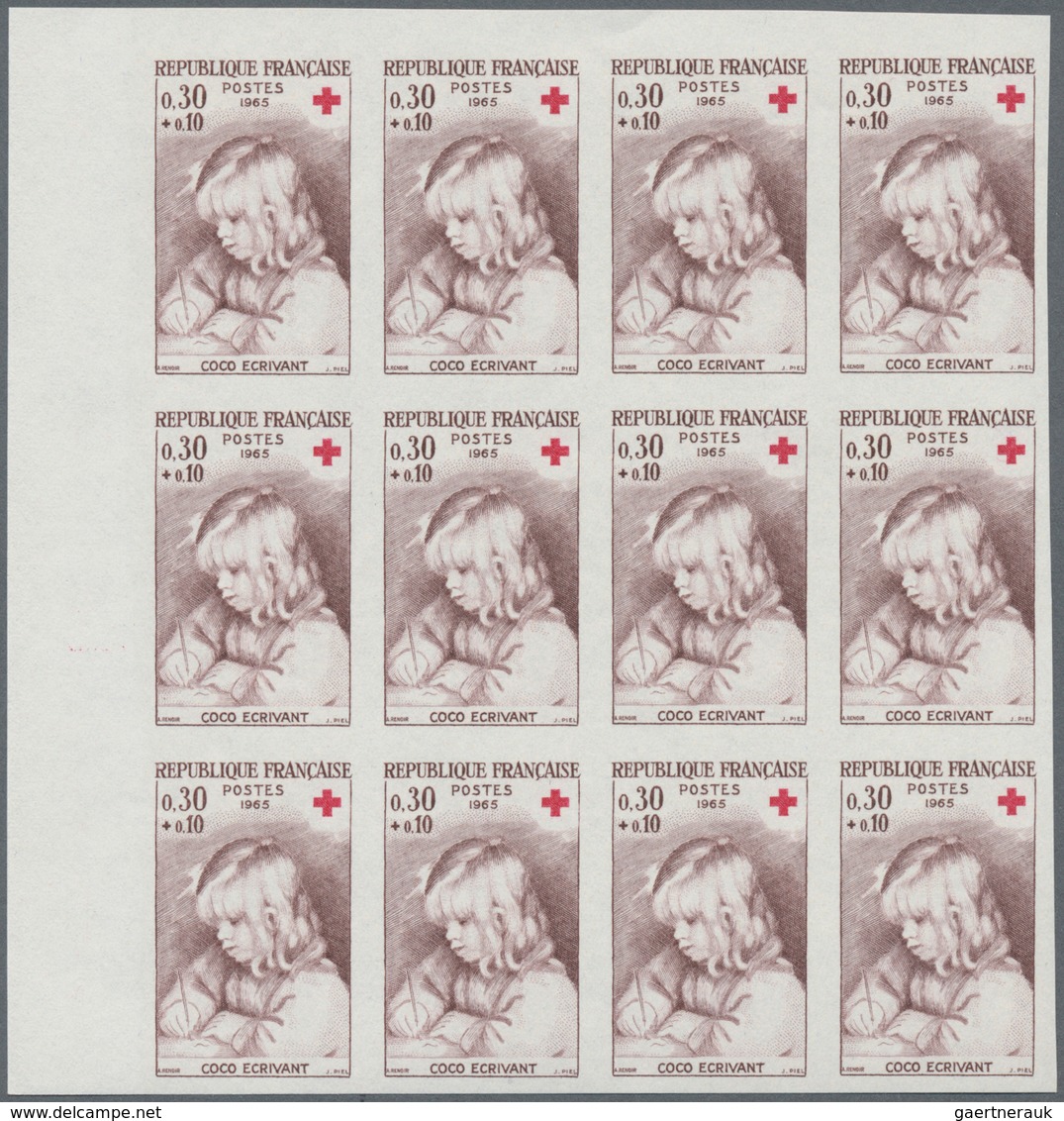 Frankreich: 1965, RED CROSS Set Of Two (paintings From Renoir) In IMPERFORATED Blocks Of Twelve From - Ungebraucht