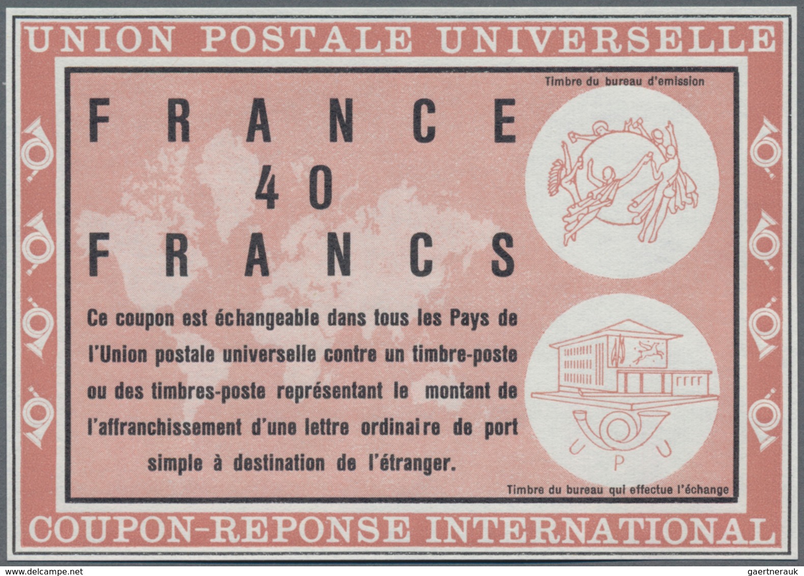 Frankreich: 1966. Essay Coloured Light Brownish Red For "International Reply Coupon 40 Francs" (Vien - Ungebraucht