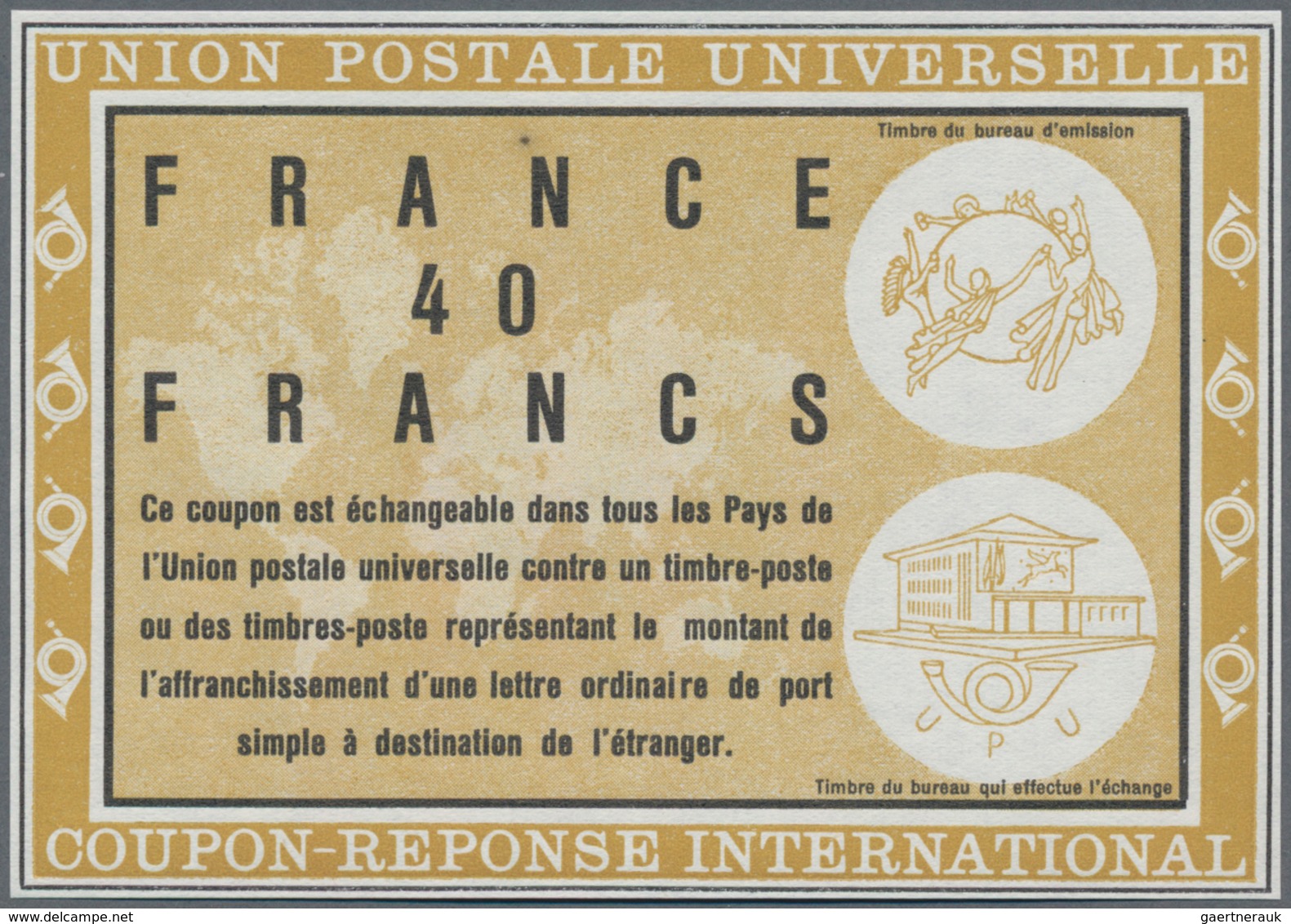 Frankreich: 1966. Essay Coloured Vivid Chrome Yellow For "International Reply Coupon 40 Francs" (Vie - Ungebraucht