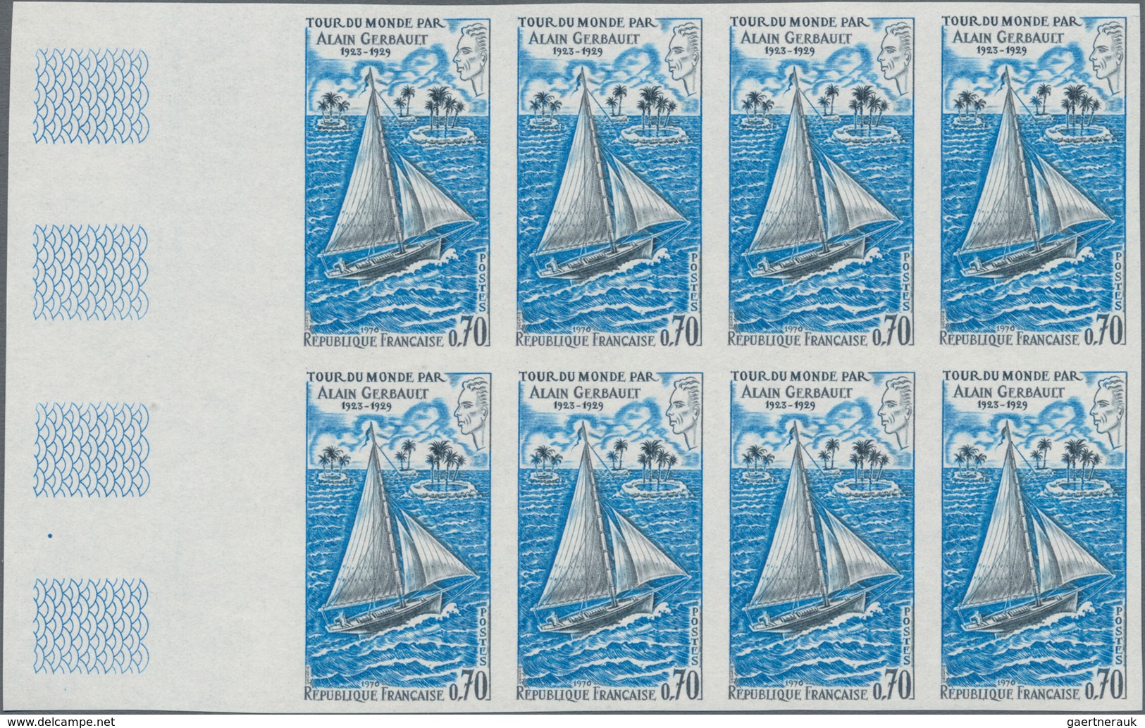 Frankreich: 1970, Aain Gerbault 0.70fr. 'sailing Boat Firecrest' IMPERFORATED Block Of Eight From Le - Ungebraucht