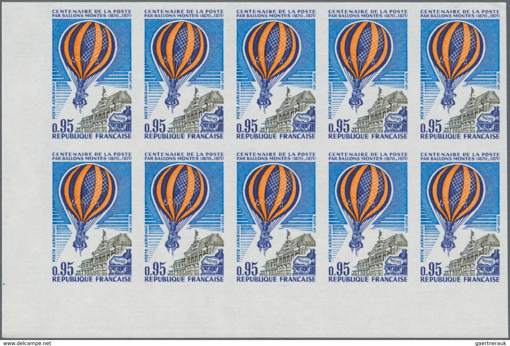 Frankreich: 1971, Centenary Of Ballon Monte (1870/71) 0.95fr. (balloon Over Gare Austerlitz) IMPERFO - Ungebraucht