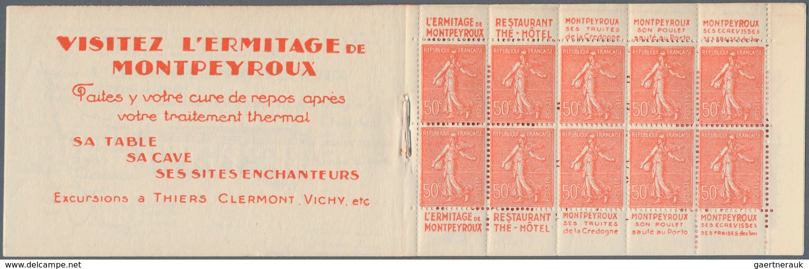 Frankreich - Markenheftchen: 1926 (ca.), Complete Booklet 5fr. Containing 10 X Sower 50c. Red In One - Sonstige & Ohne Zuordnung