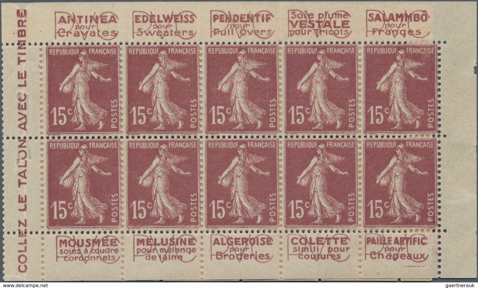 Frankreich - Markenheftchen: 1926 (ca.), Booklet 1.50fr. Containing 10 X Sower 15c. Lilac Brown In O - Sonstige & Ohne Zuordnung