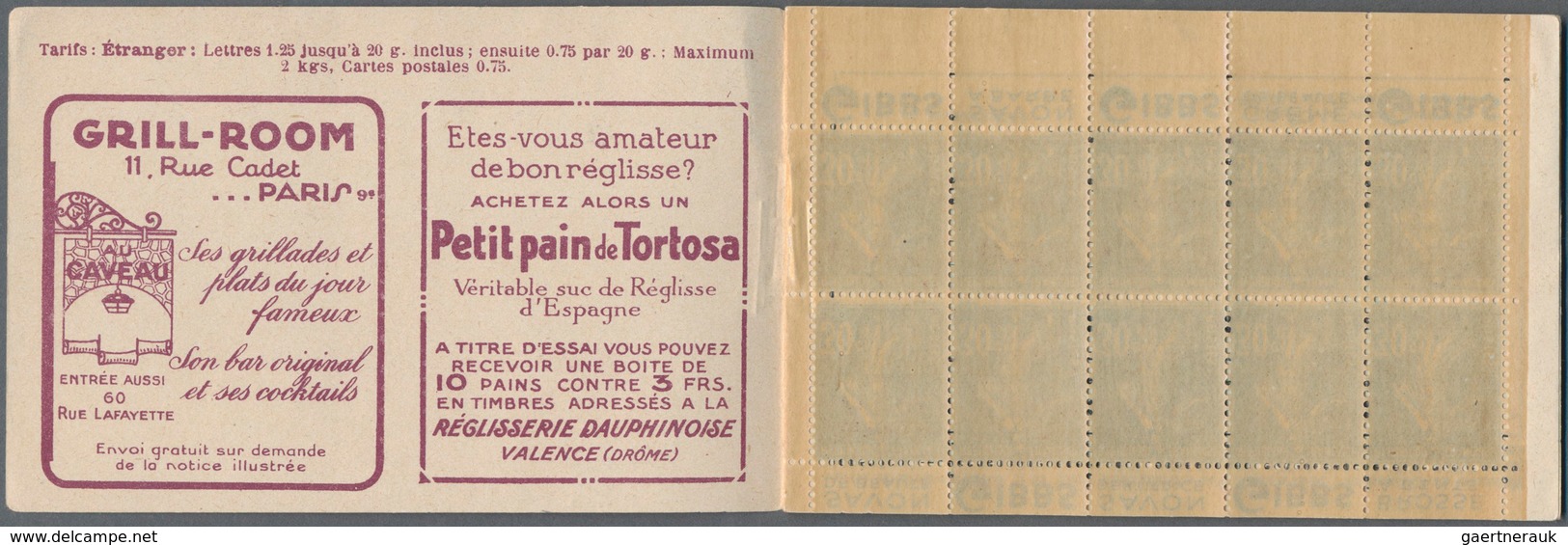 Frankreich - Markenheftchen: 1925 (ca.), Complete Booklet 6fr. Containing 20 X Sawer 30c. Pale Blue - Sonstige & Ohne Zuordnung