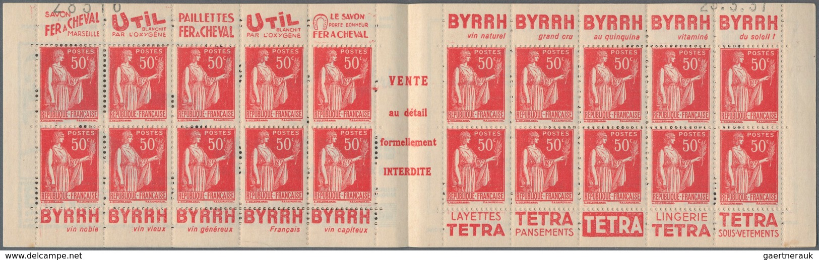 Frankreich - Markenheftchen: 1933 (ca.), Complete Booklet 10fr. Containing 20 X Allegory 50c. Red In - Sonstige & Ohne Zuordnung