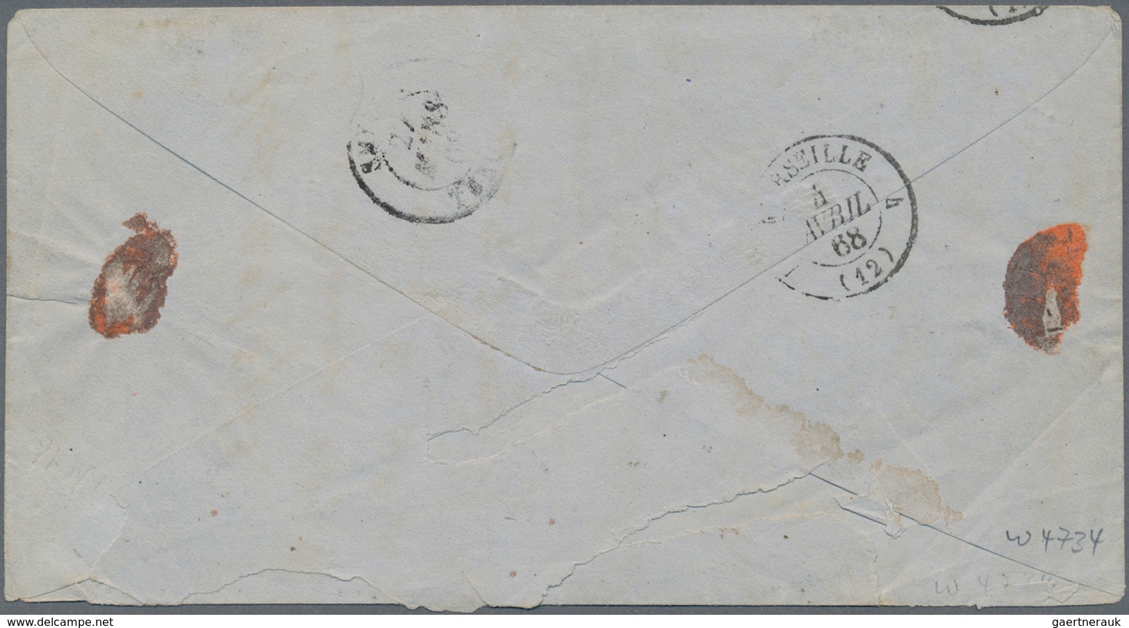 Französische Post In Der Levante: 1868, 40 C Napoleon With "5079" Rhombus Cancel And Besides Red Fra - Other & Unclassified