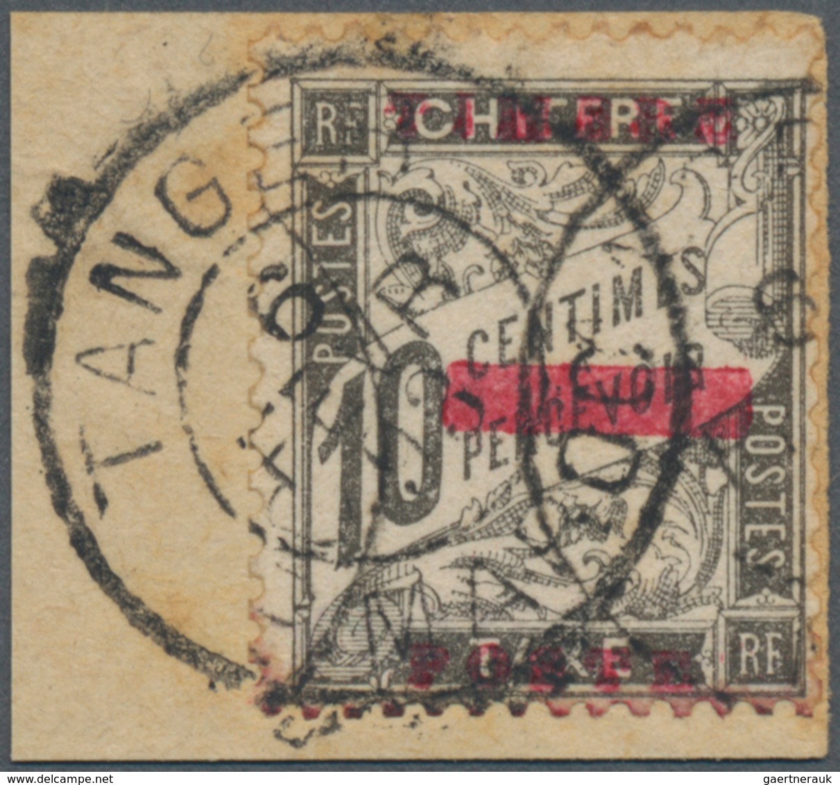 Französische Post In Marokko: 1893, 10 C. Black, Postage Due Stamp With Carmine-red Overprint, On Pi - Other & Unclassified