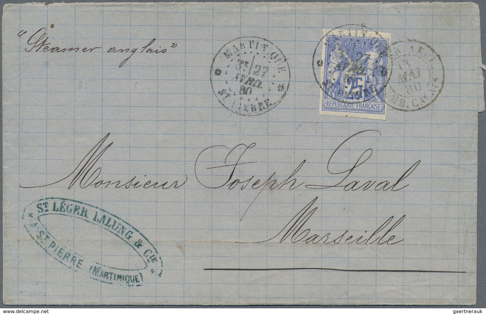 Französische Kolonien - Allgemeine Ausgabe: 1880, 25 C Blue Single Franking On Folded Letter From St - Other & Unclassified