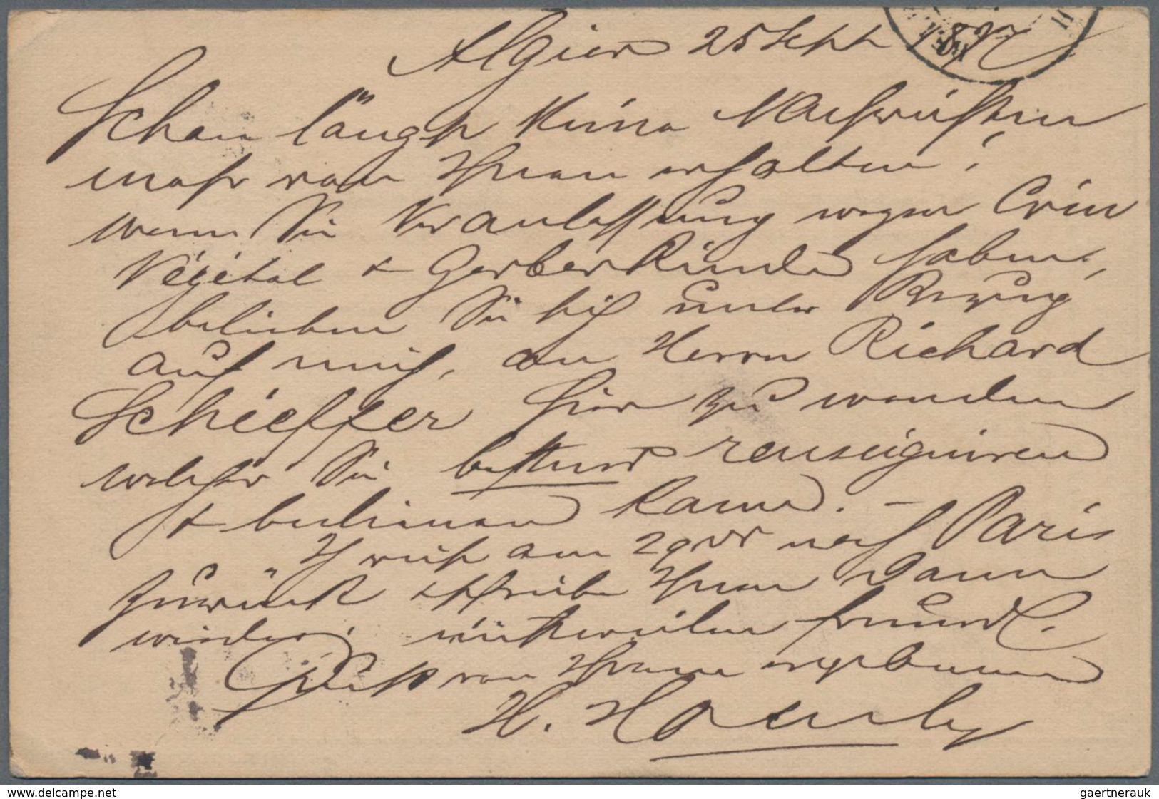 Frankreich - Ganzsachen: 1876 Commercially Used Carte-précuseur From Algier To Hamburg, Arrival Canc - Sonstige & Ohne Zuordnung