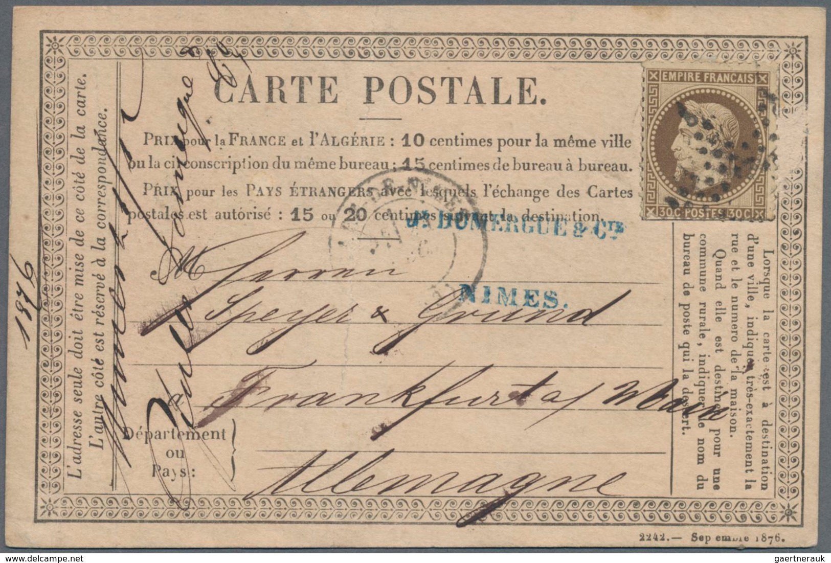 Frankreich - Ganzsachen: 1876 Commercially Used Carte-précuseur With High Franking (not At Storch) F - Other & Unclassified