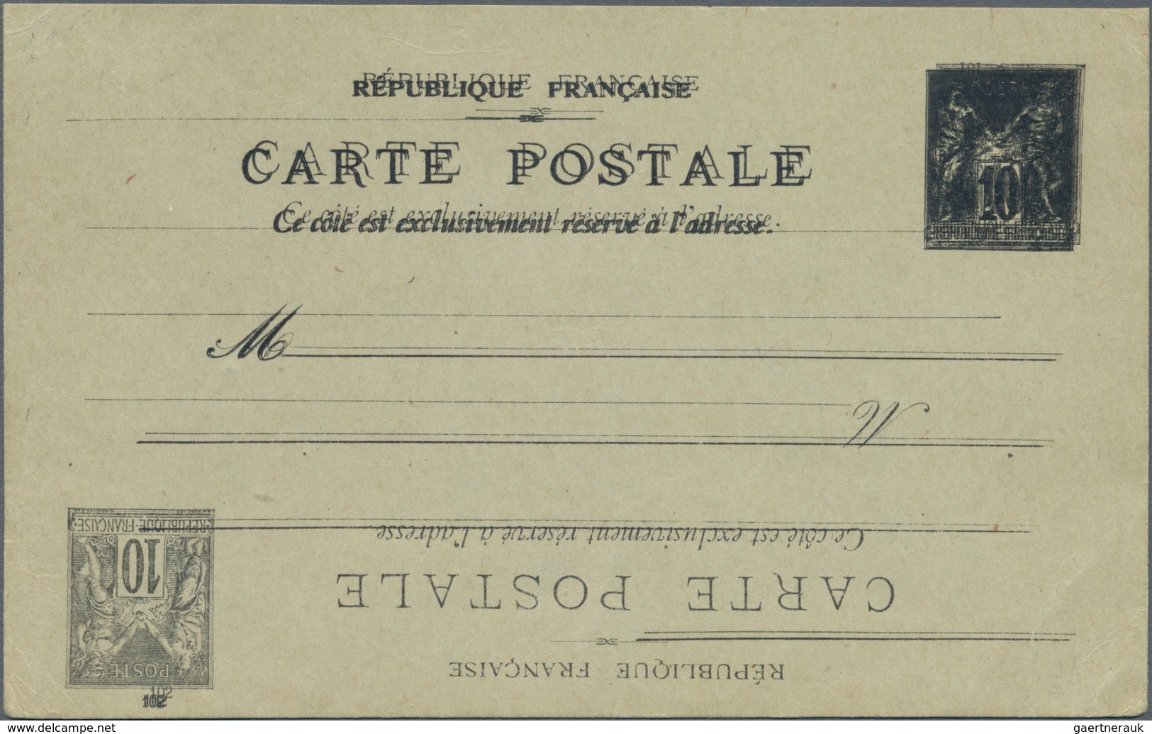 Frankreich - Ganzsachen: 1899, Unused Postal Stationery Card 10c Black On Green With République Fran - Sonstige & Ohne Zuordnung
