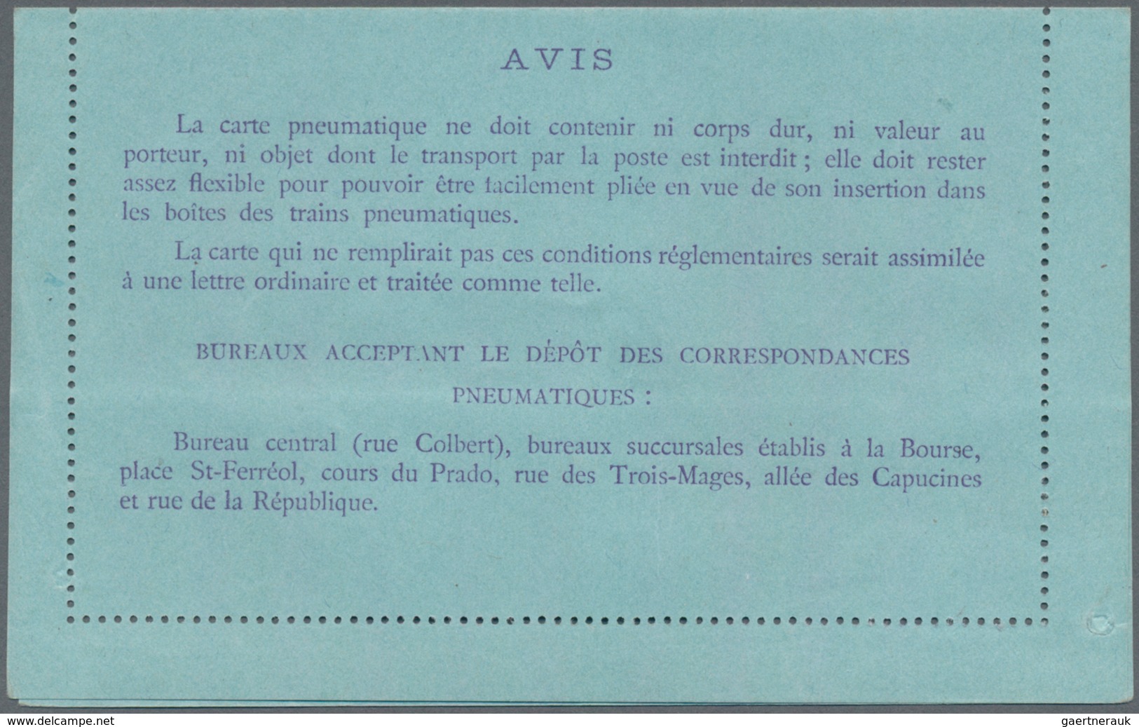 Frankreich - Ganzsachen: 1910, 30c Violet On Postal Stationery Letter Card For Pneumatic Post In Mar - Otros & Sin Clasificación