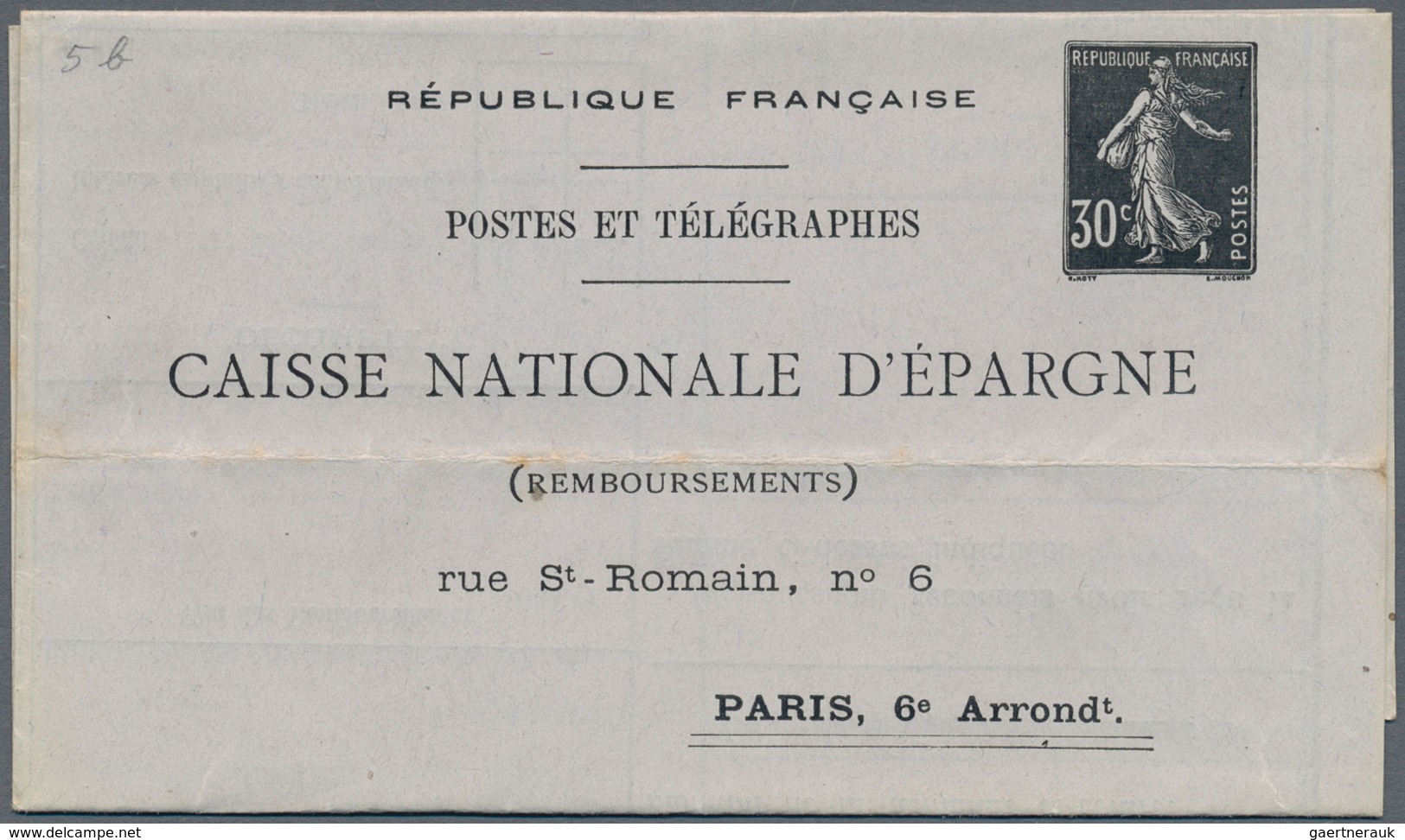 Frankreich - Ganzsachen: 1914, 30c Black "Postes Et Télégraphes" Postal Stationery Folded Letter Wit - Other & Unclassified