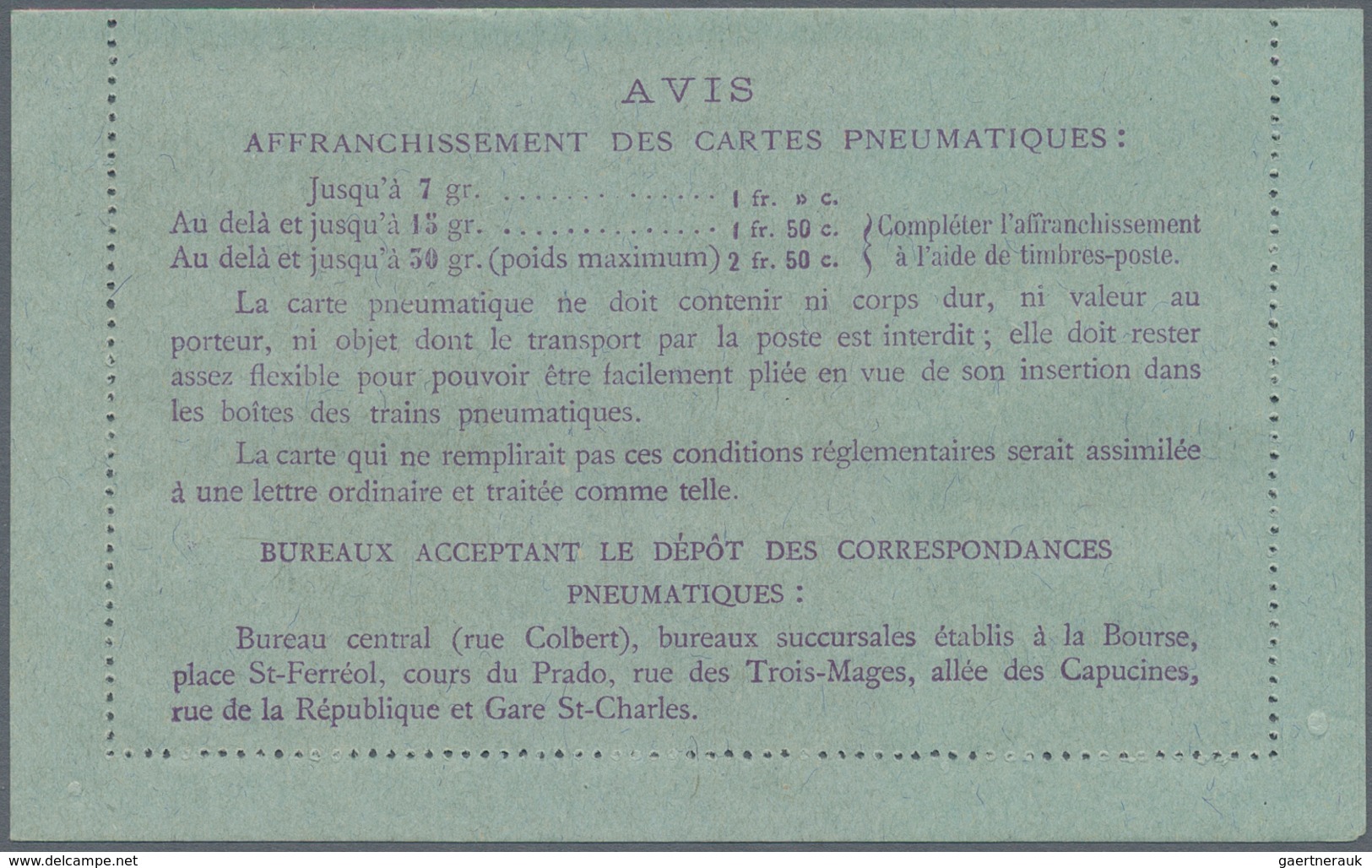 Frankreich - Ganzsachen: 1919/1929, 1 F. Violet On Postal Stationery Letter Card For Pneumatic Post - Other & Unclassified