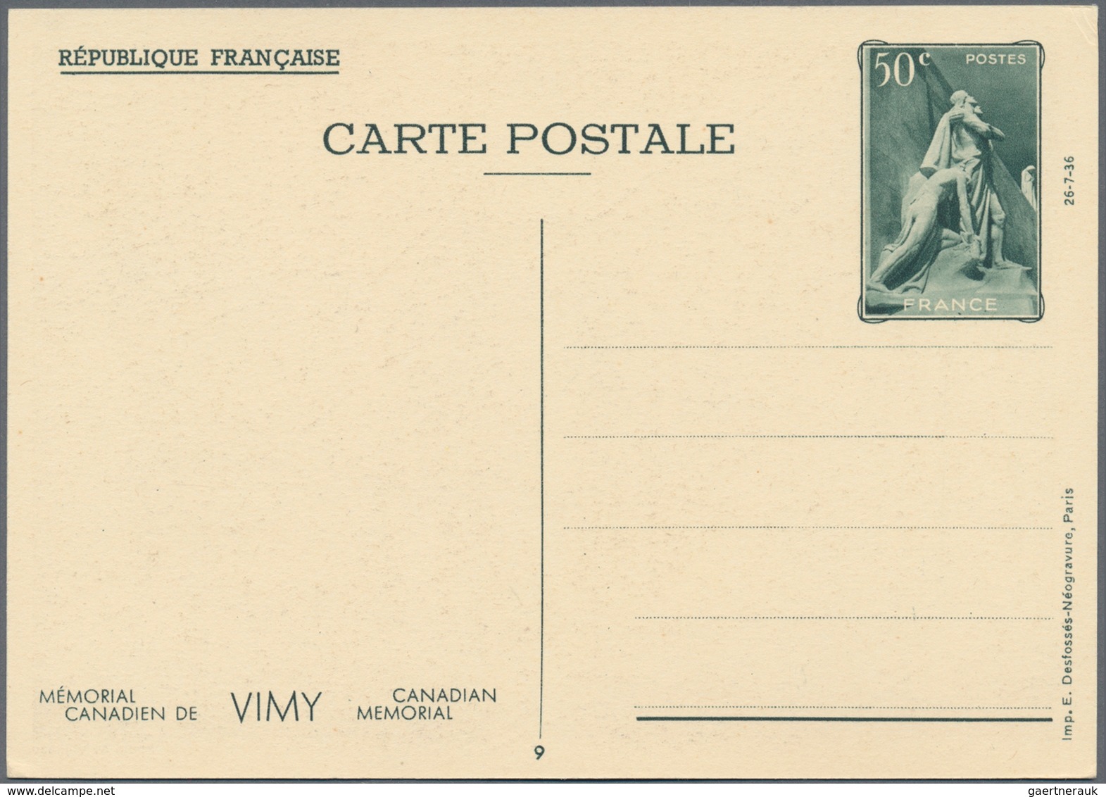 Frankreich - Ganzsachen: 1938, 50 C Vimy postal stationery picture postcards, complete set of 10 ite