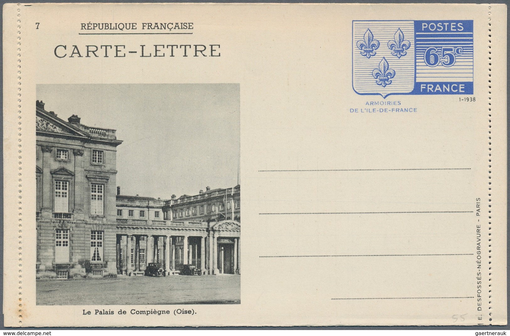 Frankreich - Ganzsachen: 1938, 65 C postal stationery picture letter card, complete set of 10 items