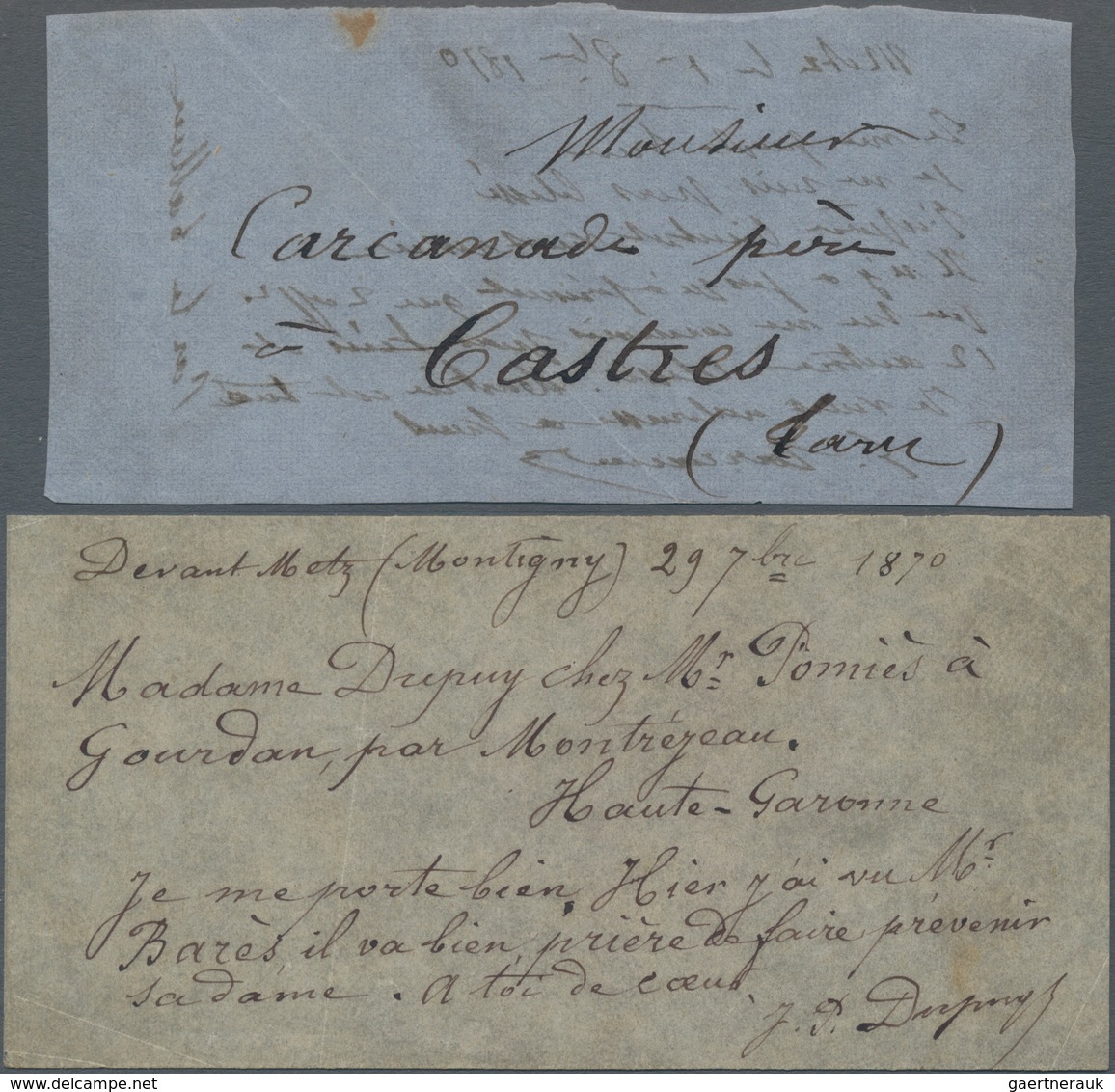 Frankreich - Ballonpost: 1870 (Sept.), SIEGE DE METZ (Papillons De Metz): Two Tiny Pieces Of Tissue - 1960-.... Briefe & Dokumente