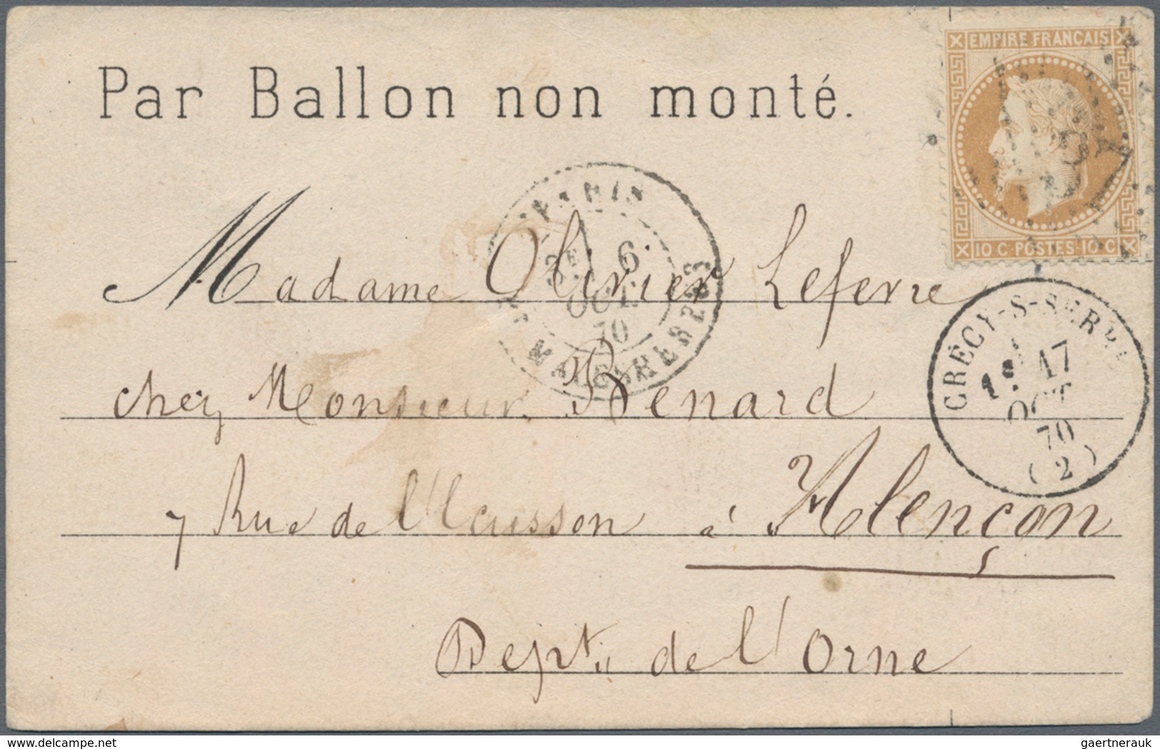 Frankreich - Ballonpost: 1870, Postcard Posted By "Ballon Non Monté" With Star Cancel 37 From Paris - 1960-.... Briefe & Dokumente