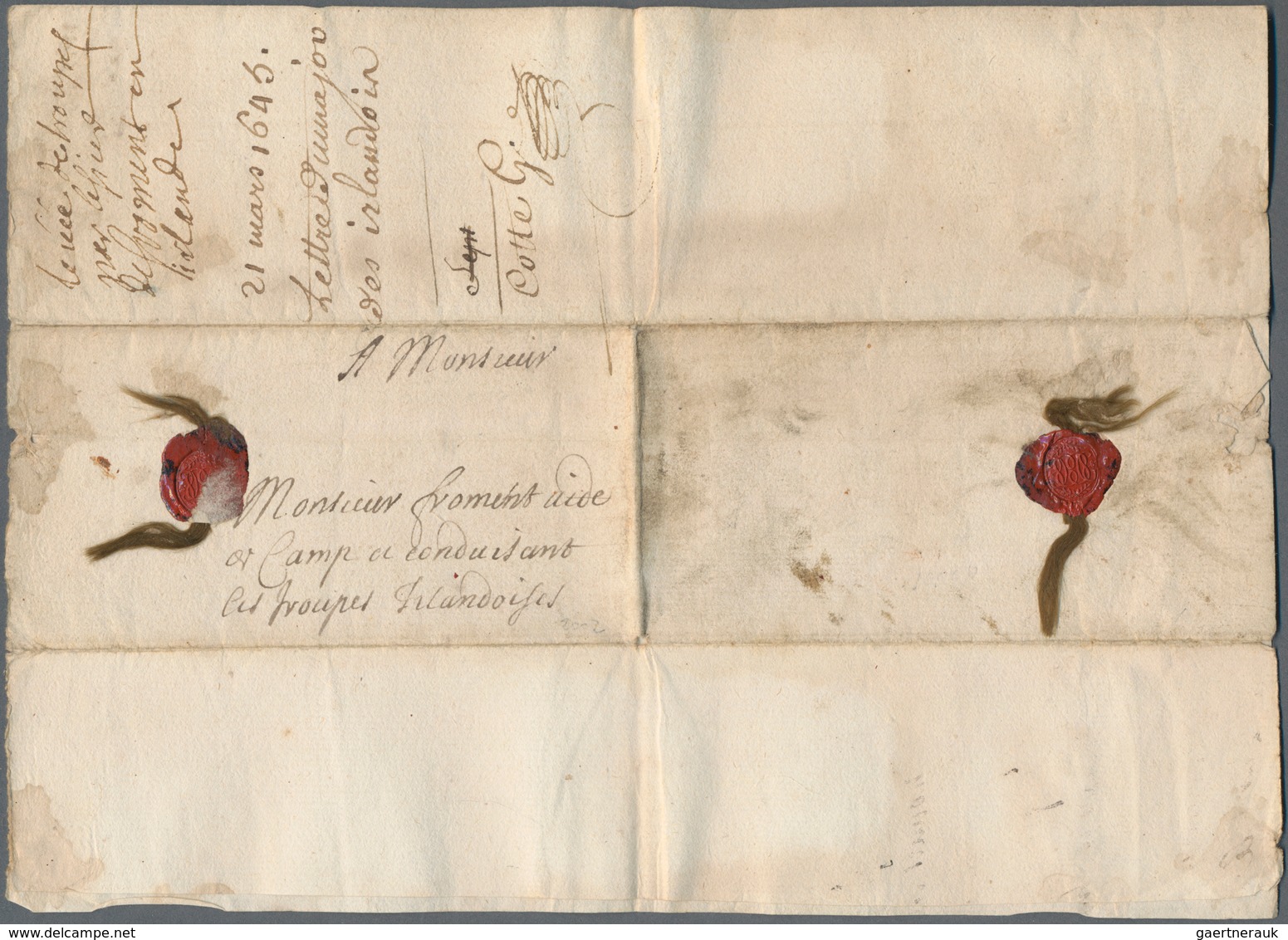 Frankreich - Besonderheiten: 1645, Folded Entire Written 21st March 1645 Within Paris With Wax Seal - Other & Unclassified