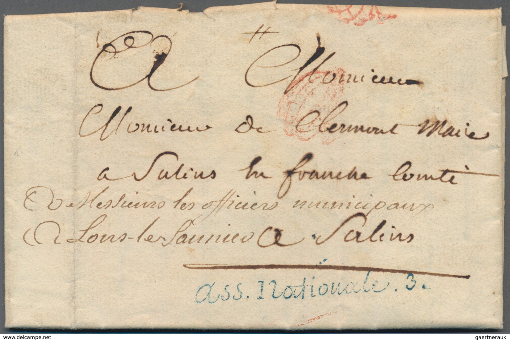 Frankreich - Besonderheiten: 1790, "ass. Nationale. 3." Blue One-liner And Red Postage Free Cancel O - Other & Unclassified