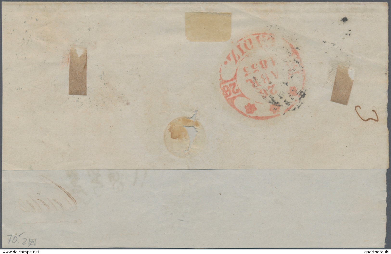 Gibraltar: 1853. Letter From GIBRALTAR To ALMERIA Franked With SPANISH 6 Cuartos Red "Isabel II" Tie - Gibraltar