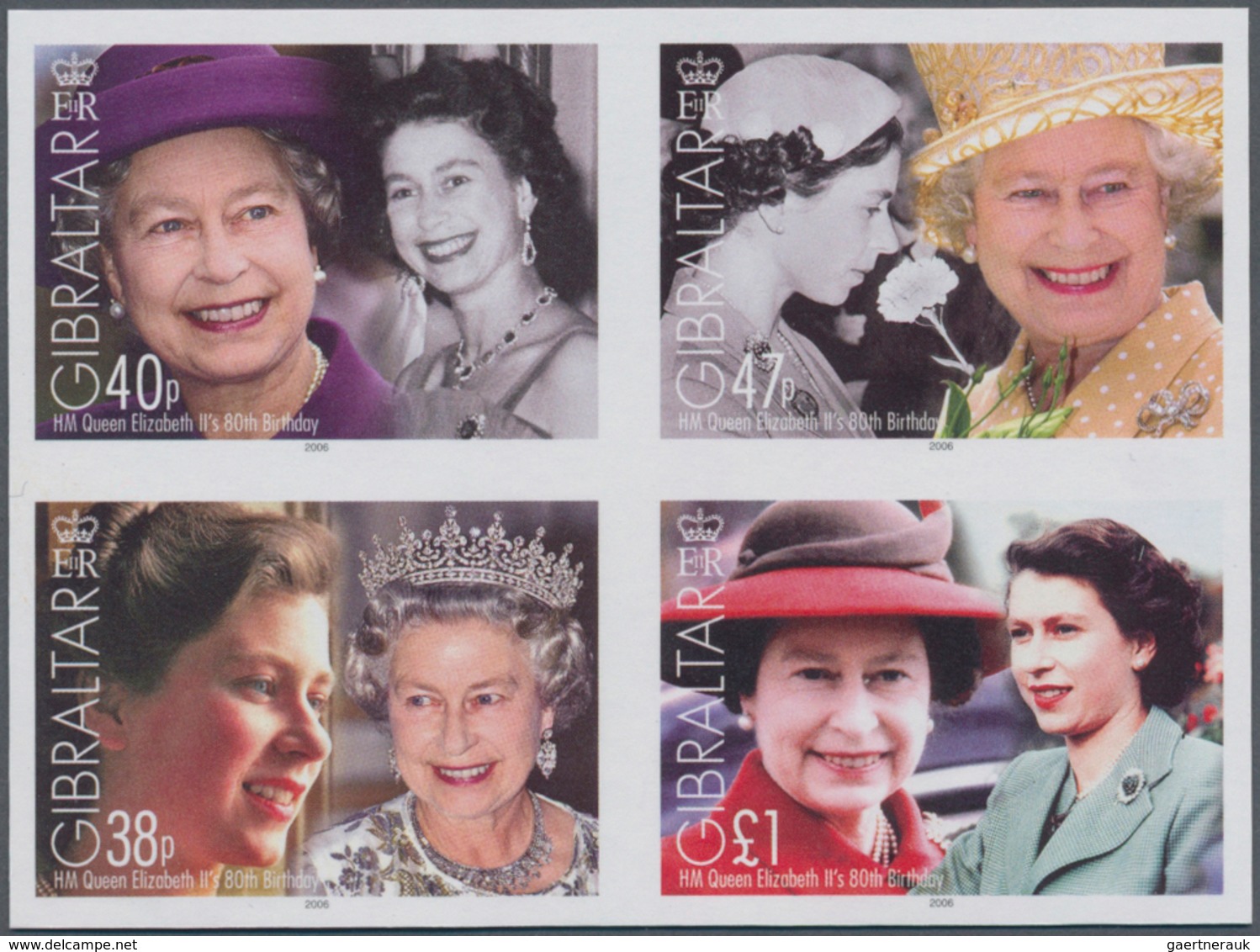 Gibraltar: 2006. IMPERFORATE Se-tenant Block Of 4 For The Issue "80th Birthday Of Queen Elizabeth II - Gibilterra