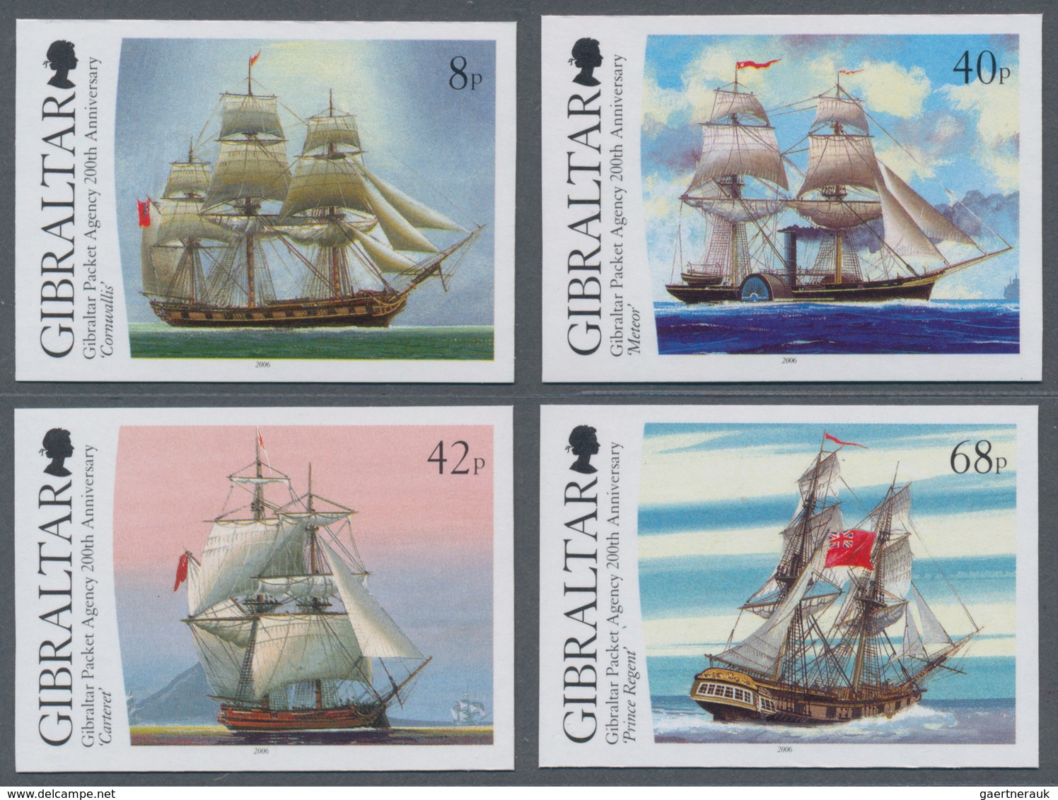 Gibraltar: 2006. Complete Set "200 Years Gibraltar Packet Agency" (4 Values) In IMPERFORATE Single S - Gibraltar