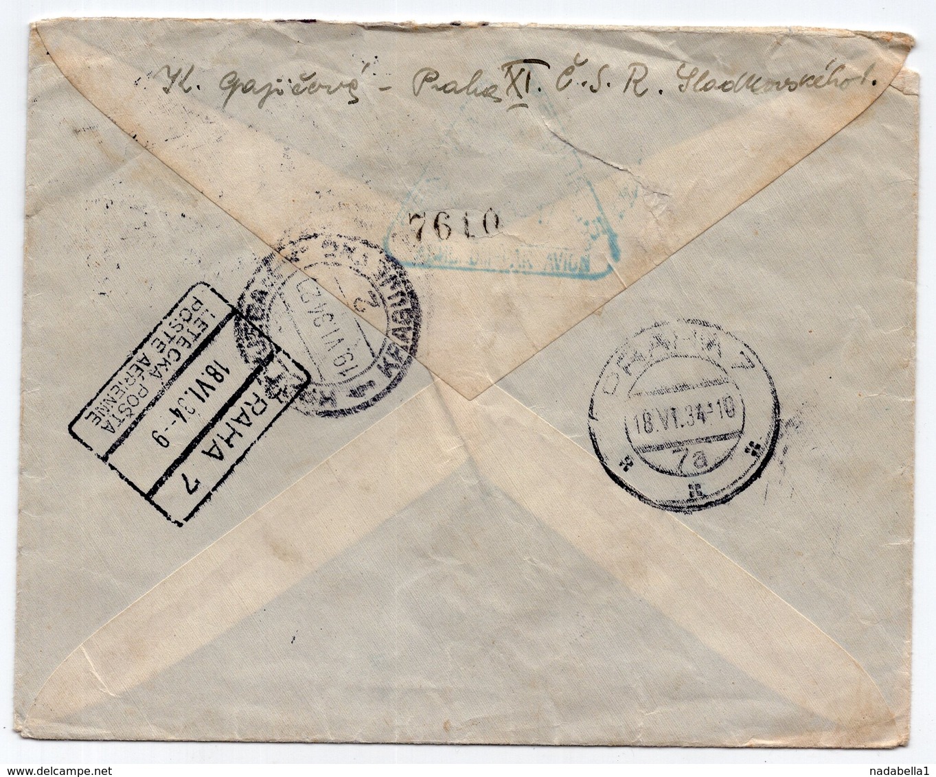 1934. CZECHOSLOVAKIA, AIRMAIL, PRAHA TO KRAGUJEVAC, YUGOSLAVIA - Airmail