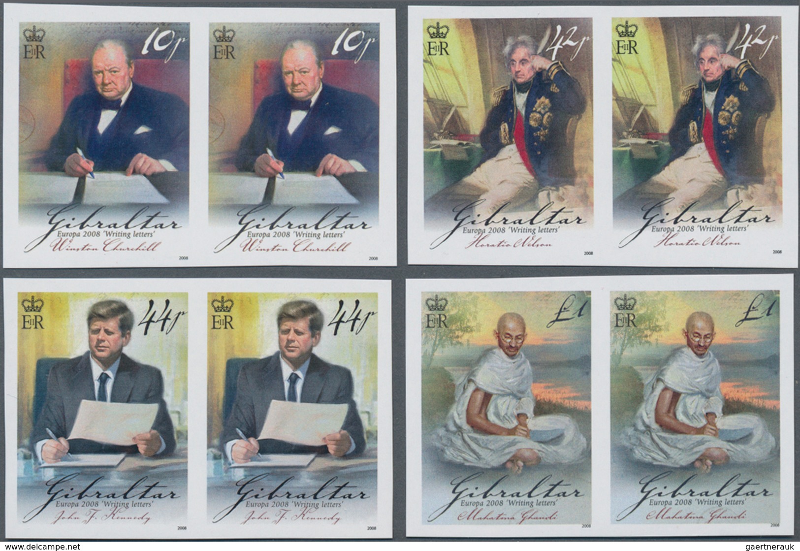 Gibraltar: 2008, Europa 'Writing Letters' Complete Set Of Four (Churchill, Nelson, Kennedy And Gandh - Gibraltar